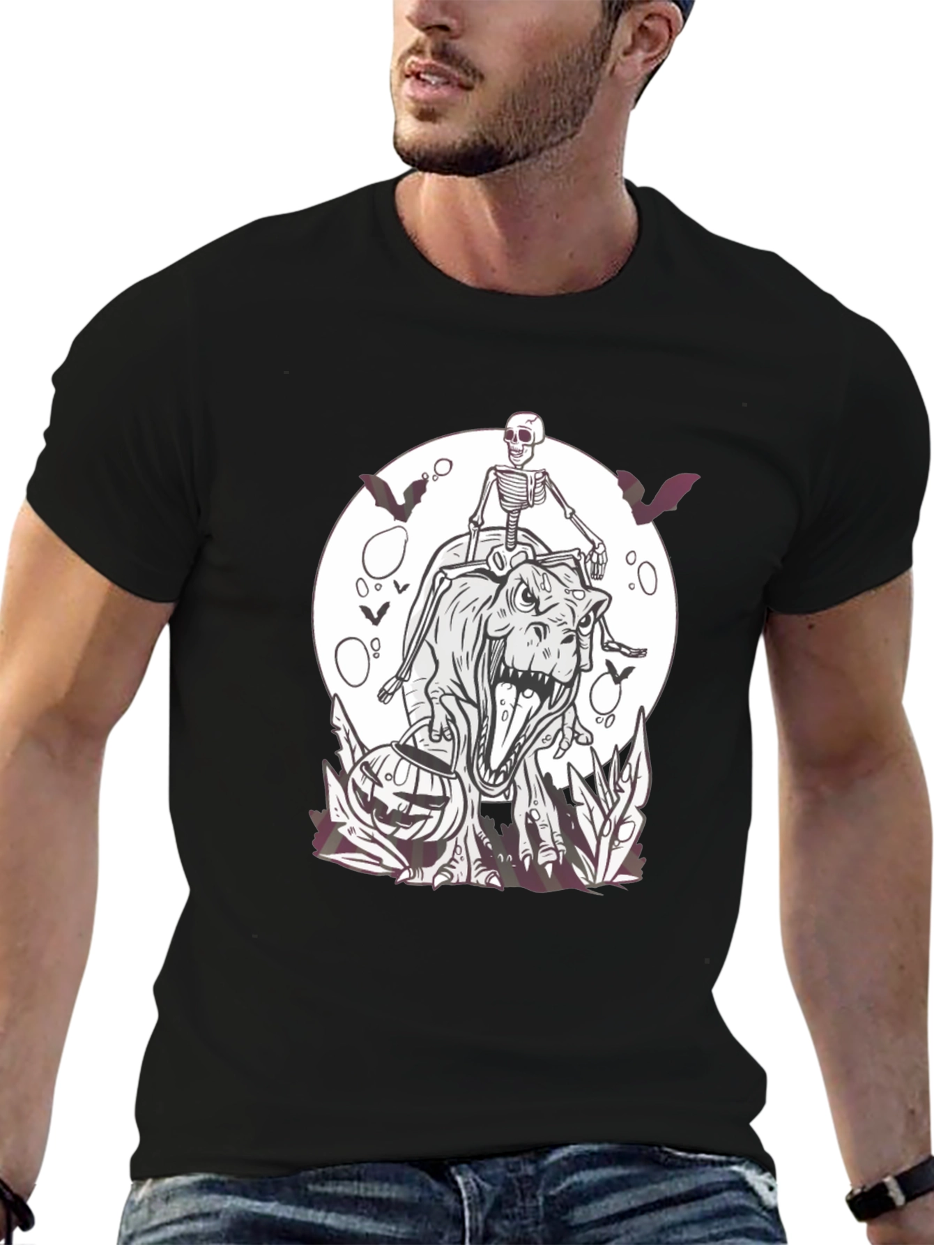 Halloween Skeleton Riding T-Rex T-Shirt