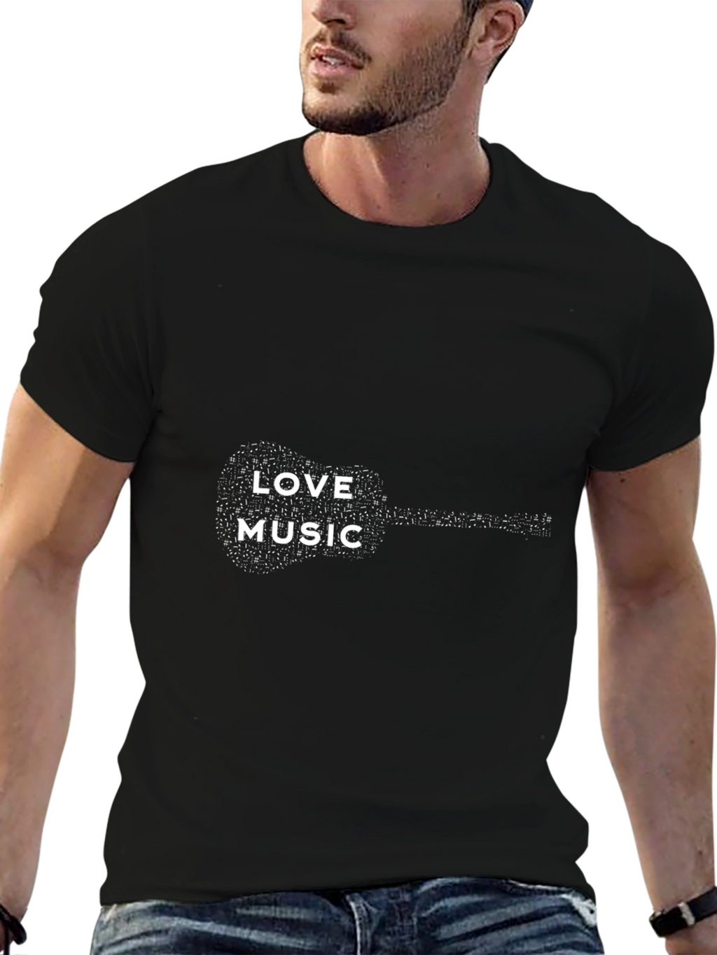 Love Music Guitar Graphic Tee - Black Cotton T-Shirt