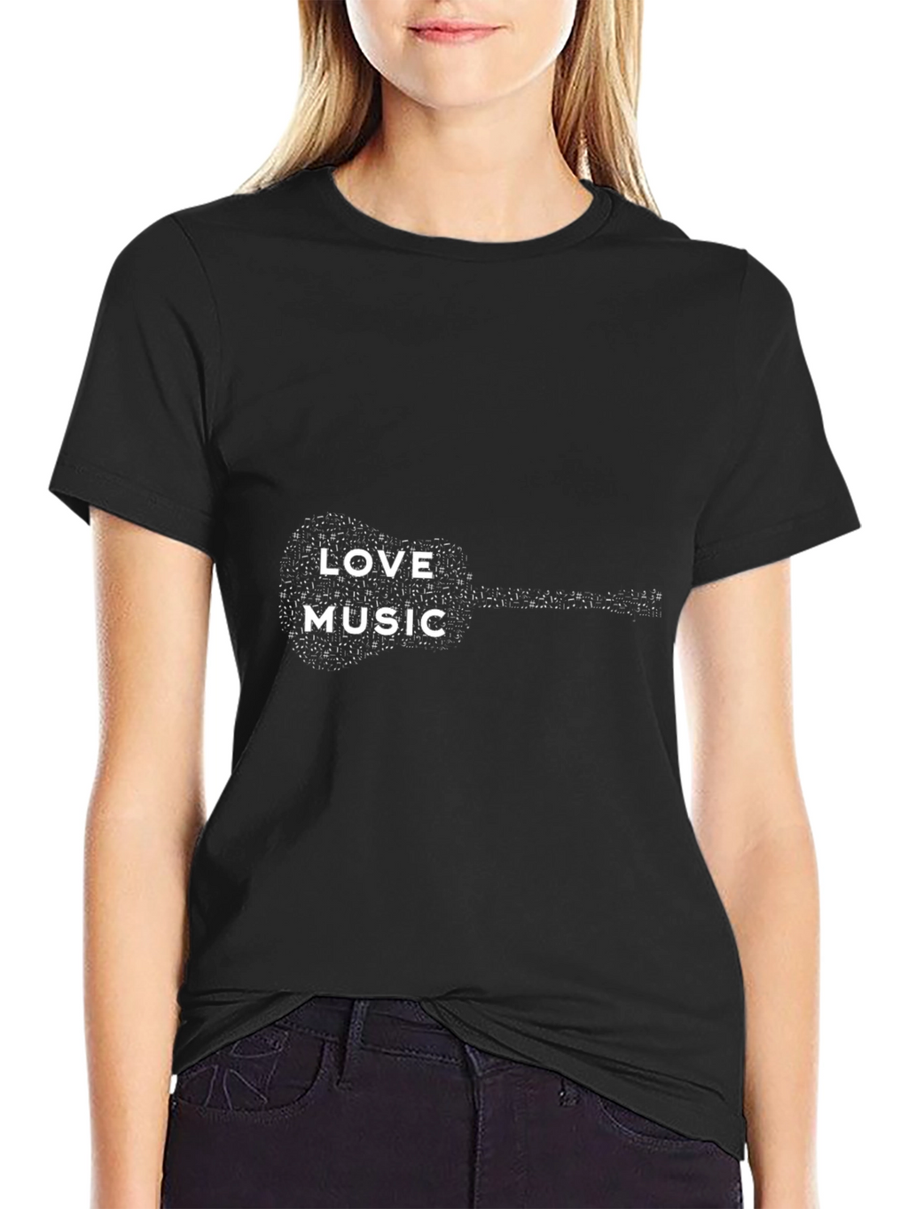 Love Music Guitar Graphic Tee - Black Cotton T-Shirt