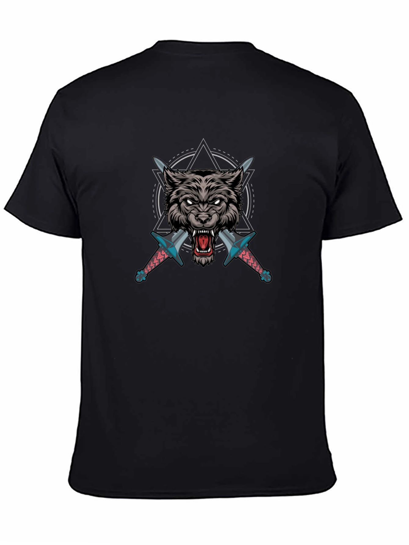 Wolf & Swords Graphic Print Black T-Shirt