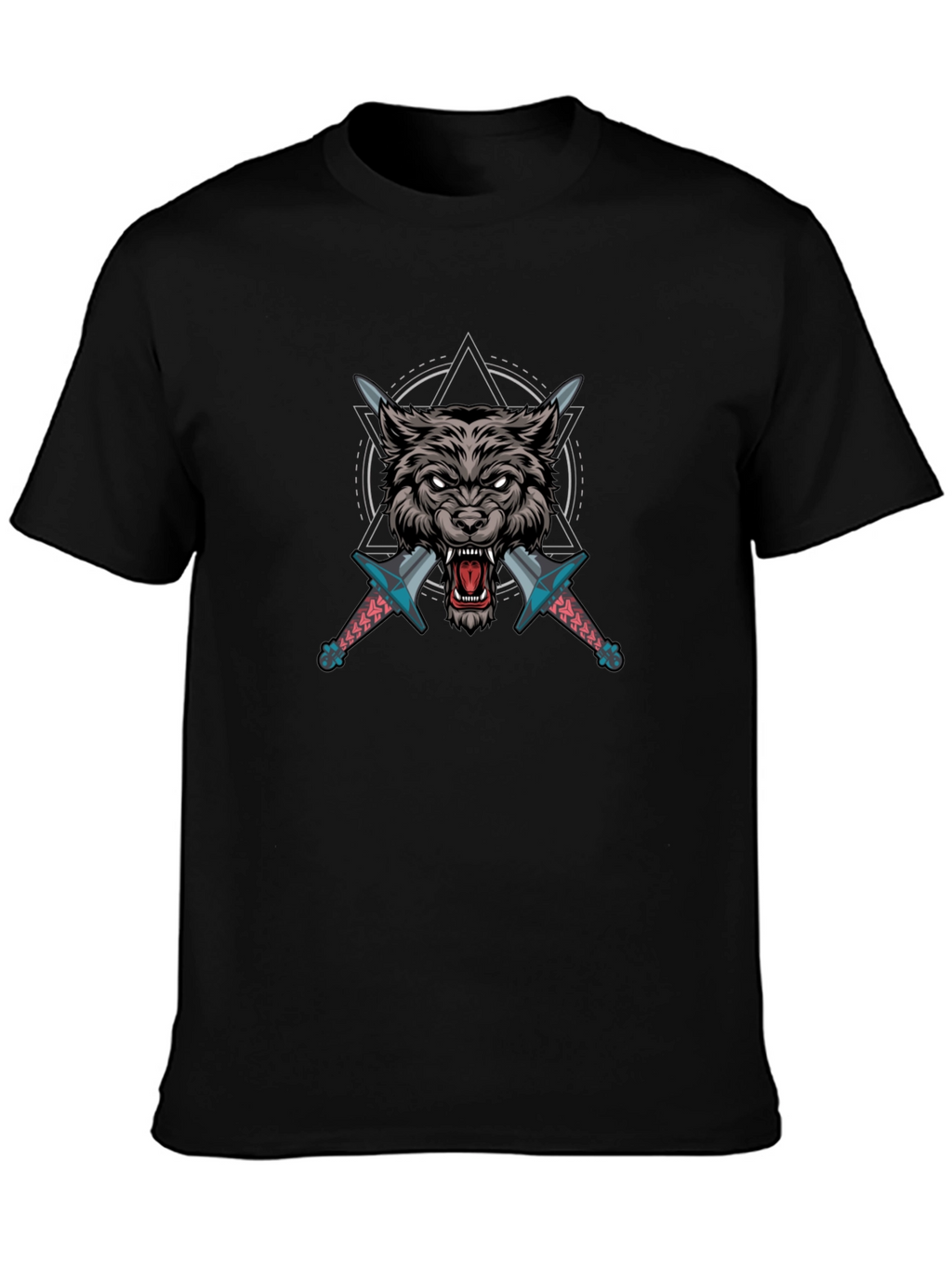 Wolf & Swords Graphic Print Black T-Shirt