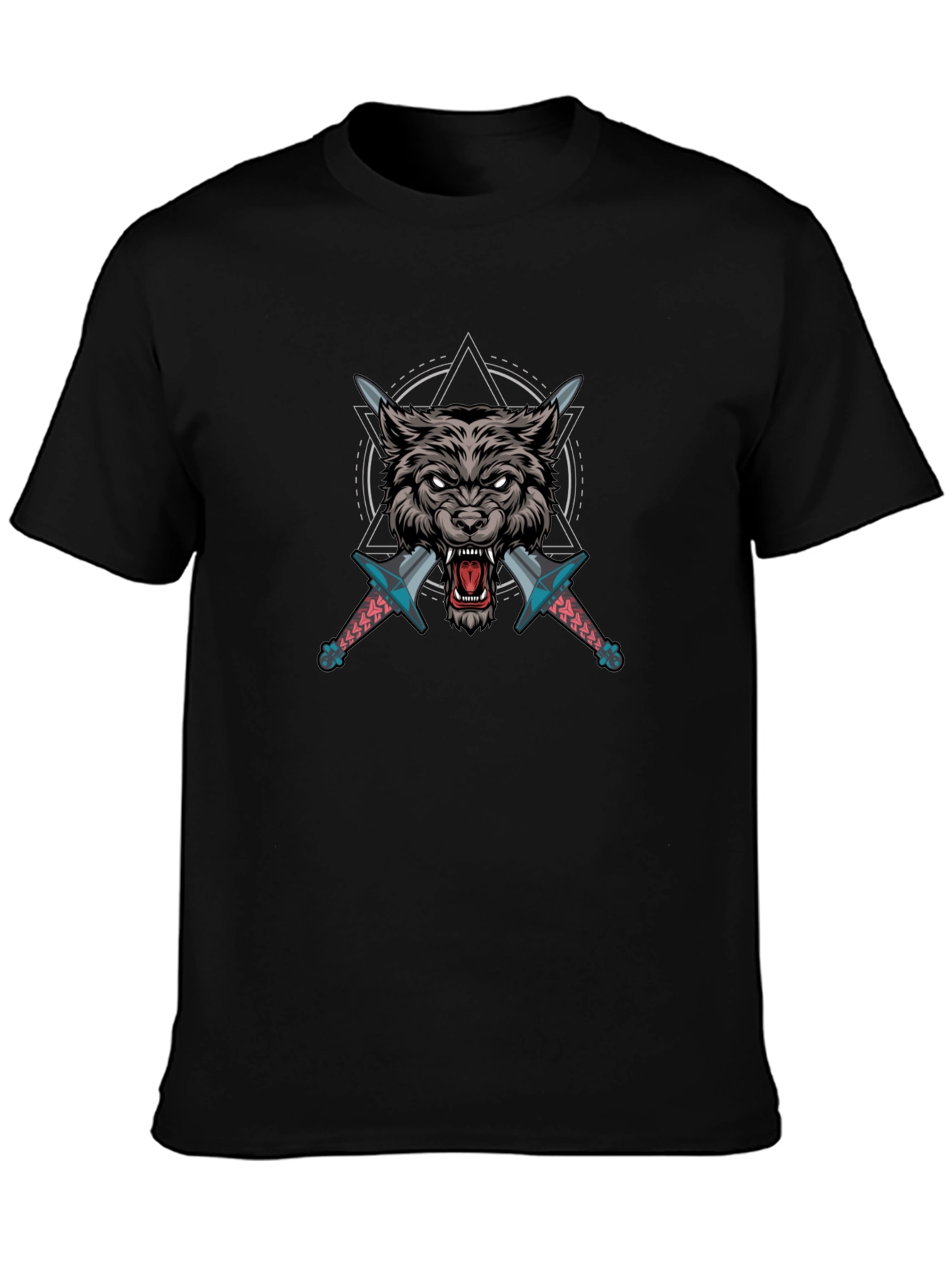 Wolf & Swords Graphic Print Black T-Shirt