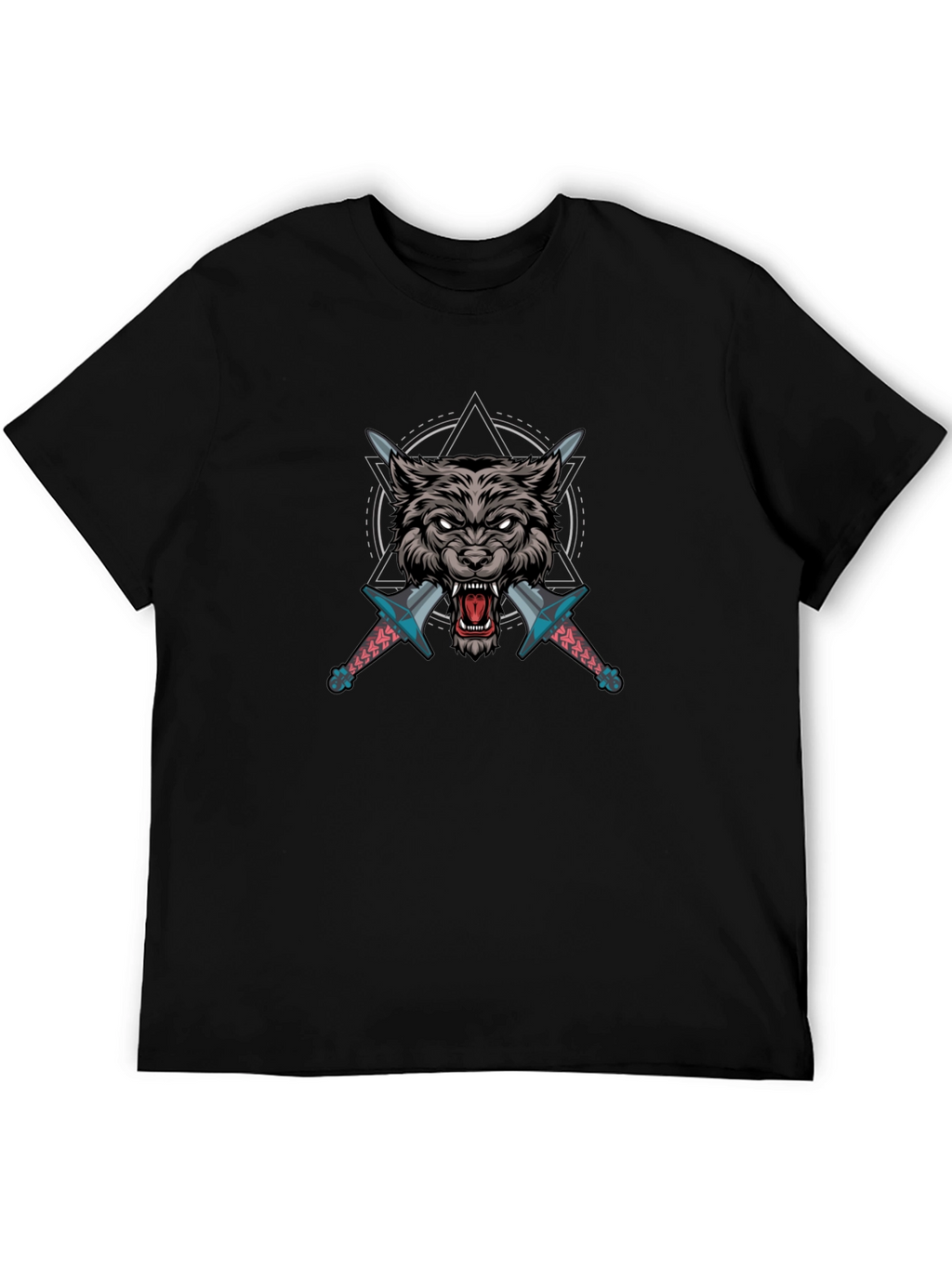 Wolf & Swords Graphic Print Black T-Shirt