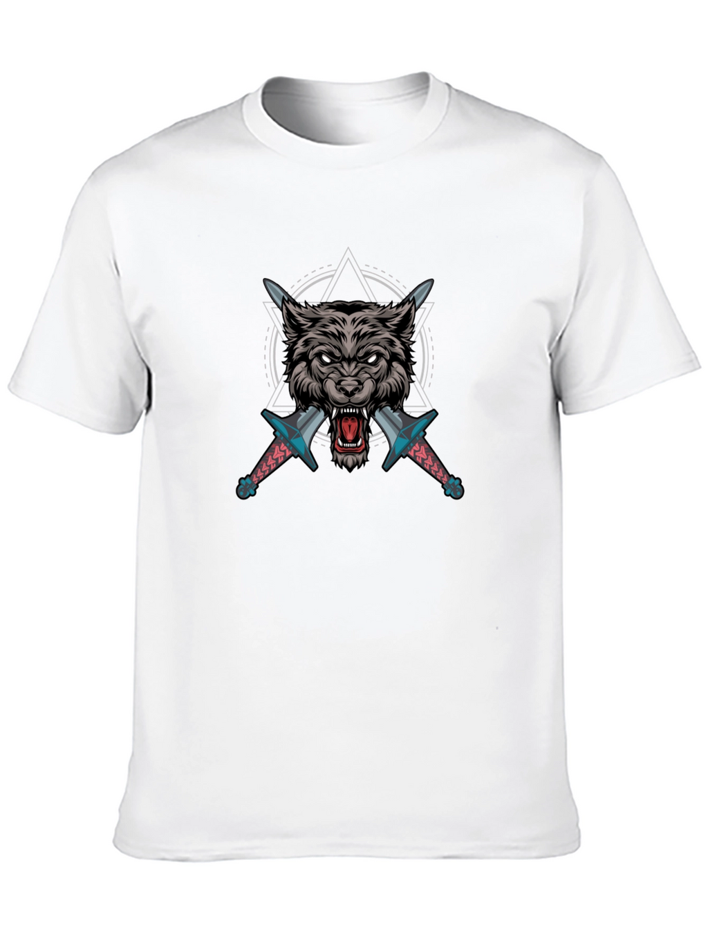 Wolf & Swords Graphic Print Black T-Shirt