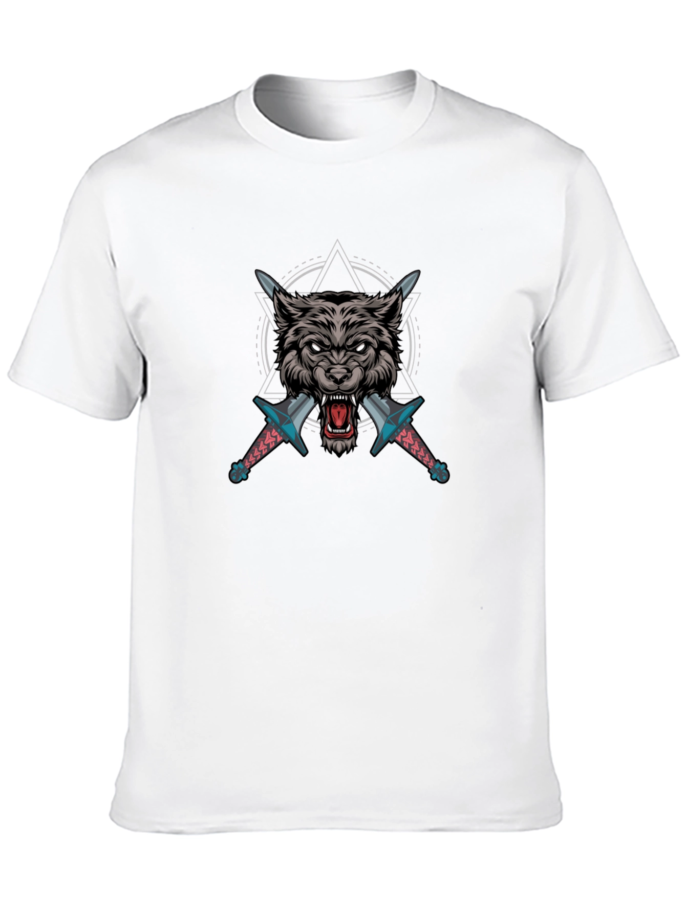 Wolf & Swords Graphic Print Black T-Shirt