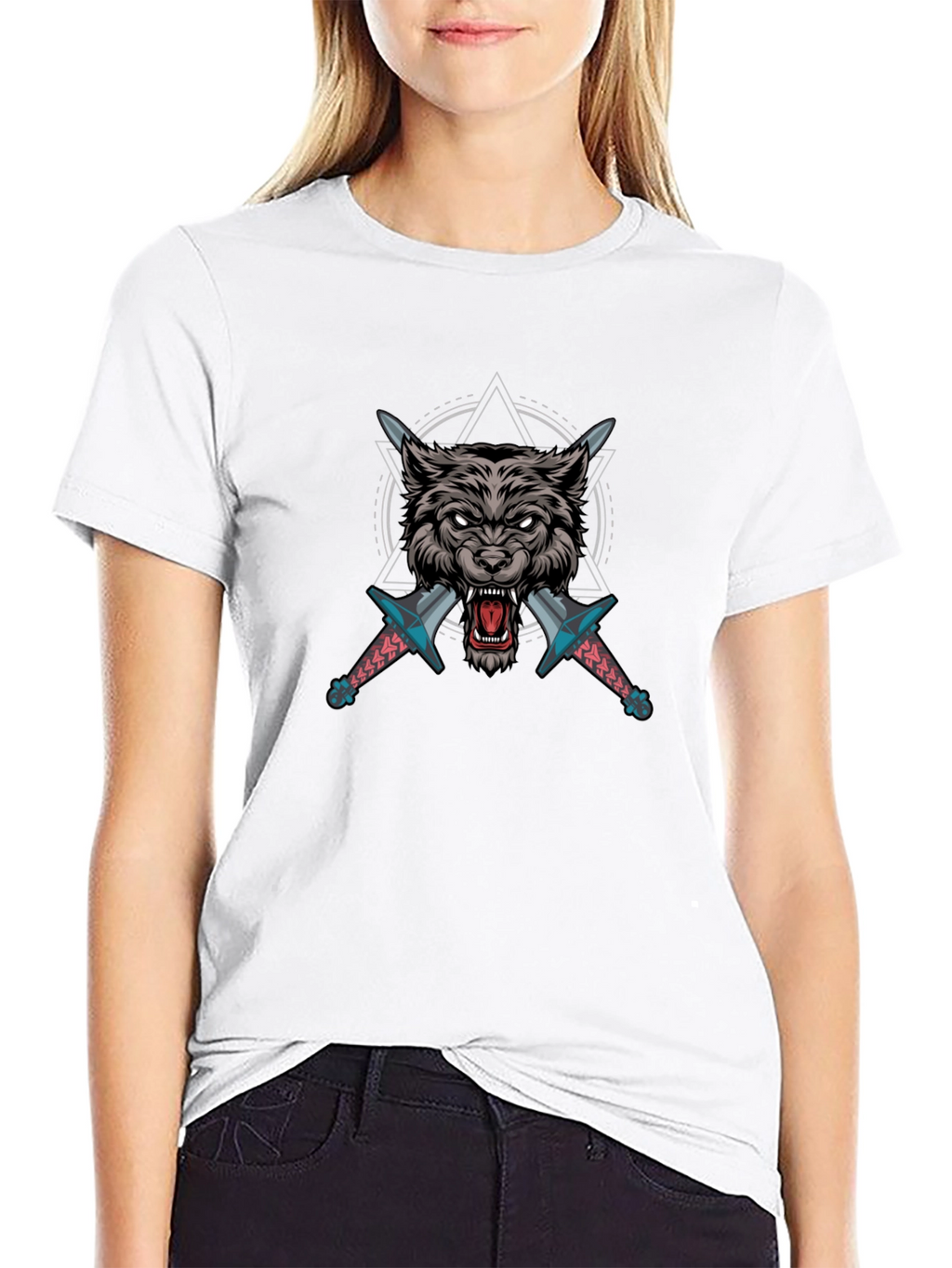 Wolf & Swords Graphic Print Black T-Shirt