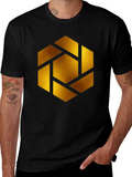 Geometric Gold Shutter Graphic Black T-Shirt
