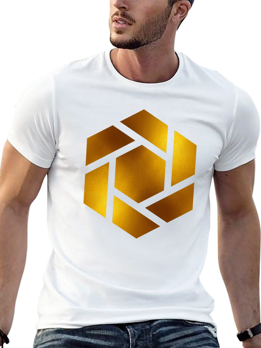 Geometric Gold Shutter Graphic Black T-Shirt
