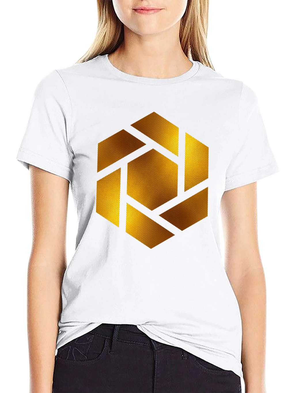 Geometric Gold Shutter Graphic Black T-Shirt