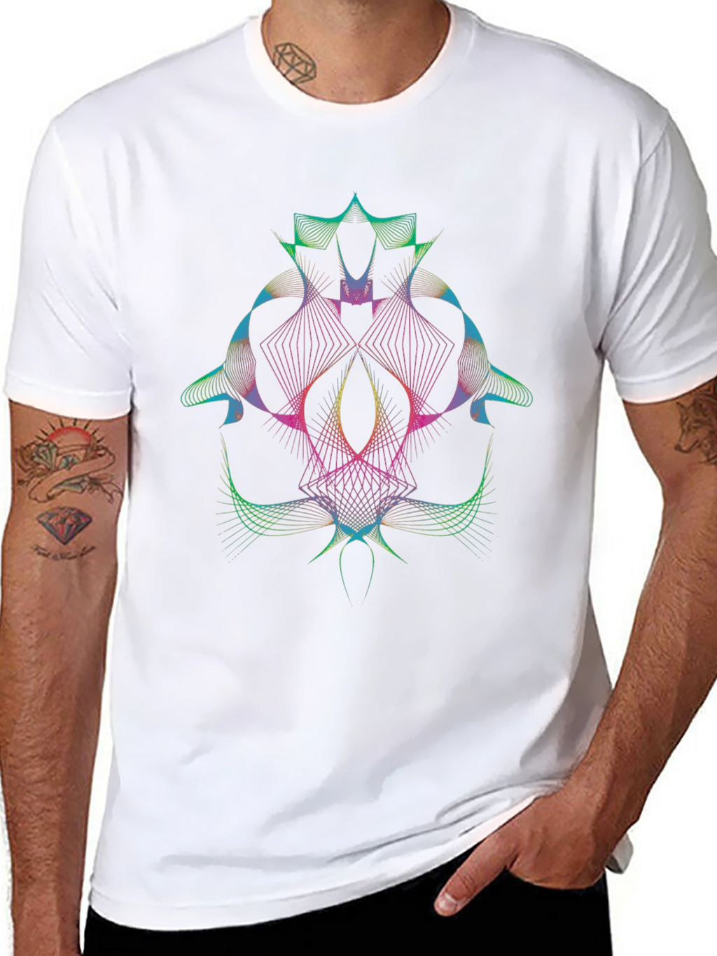 Abstract Geometric Line Art Graphic T-Shirt