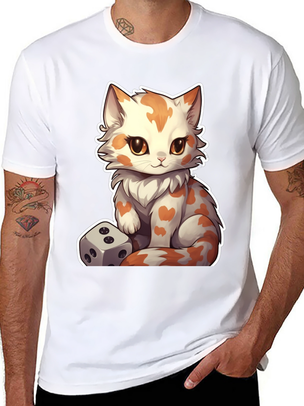 Cartoon Cat & Dice Graphic Tee