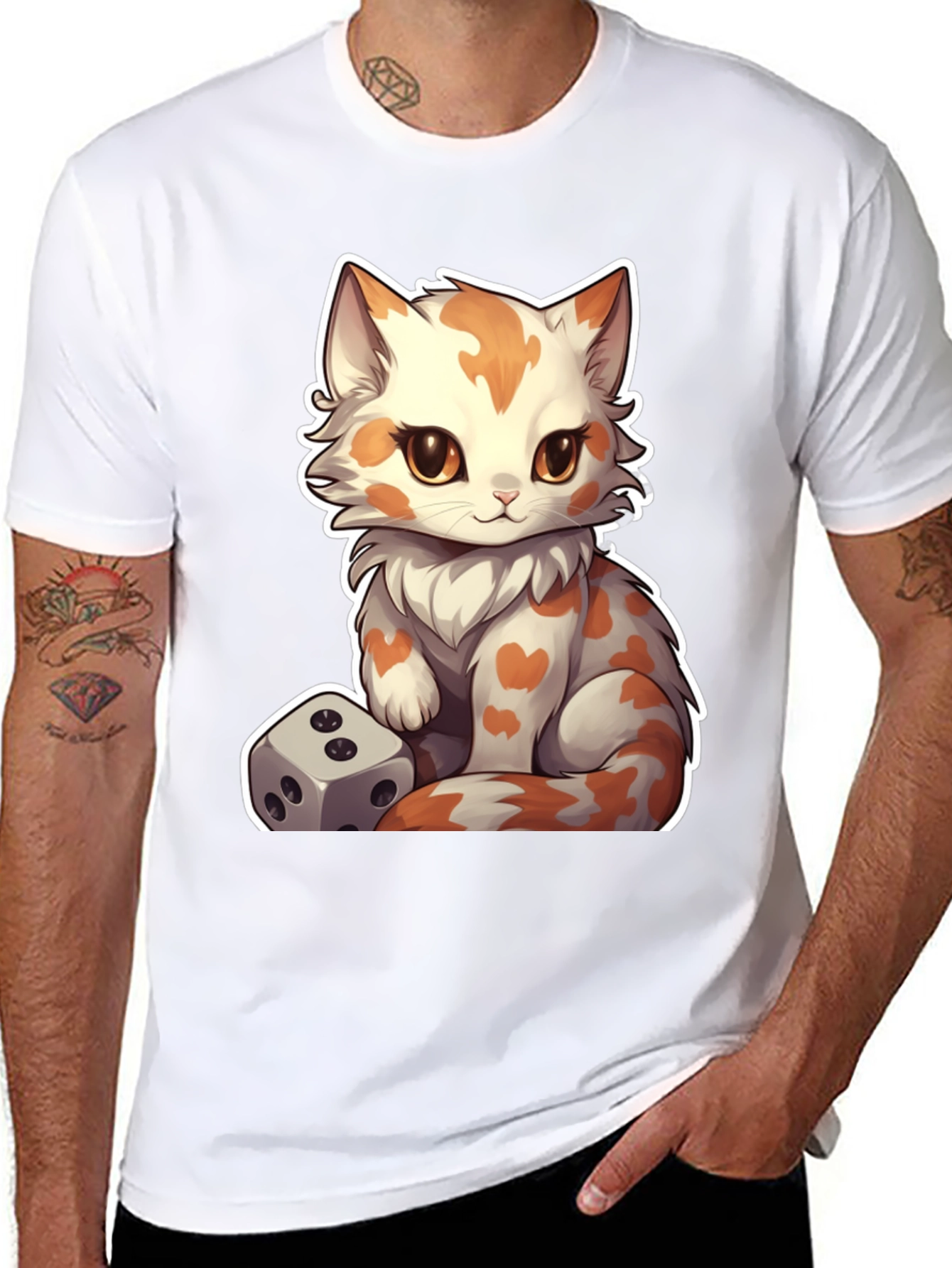 Cartoon Cat & Dice Graphic Tee