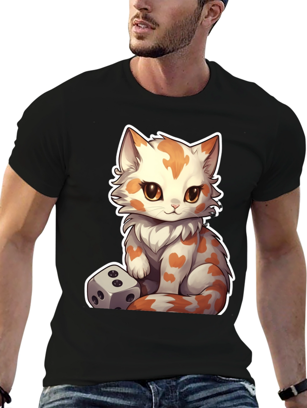 Cartoon Cat & Dice Graphic Tee