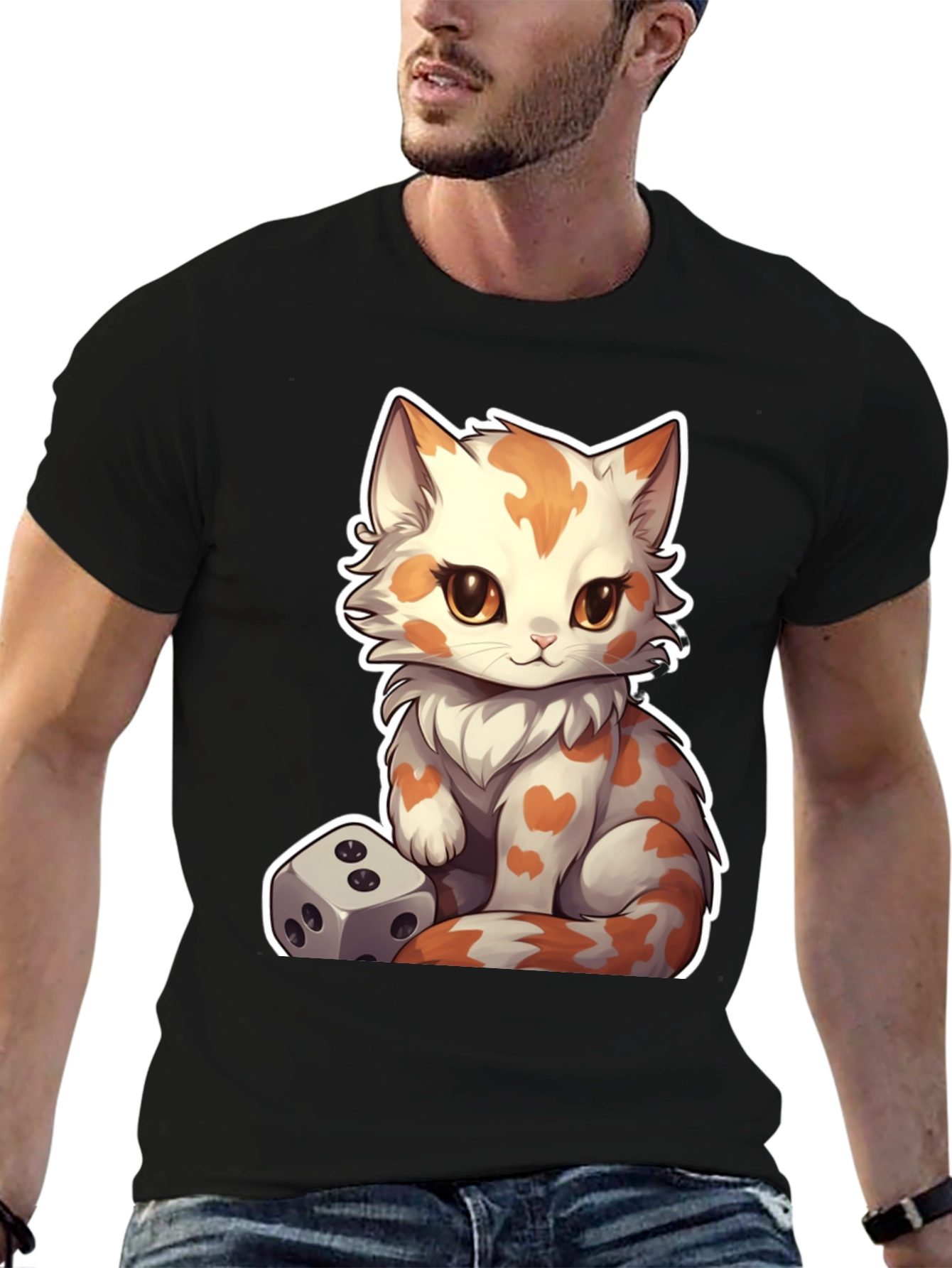 Cartoon Cat & Dice Graphic Tee