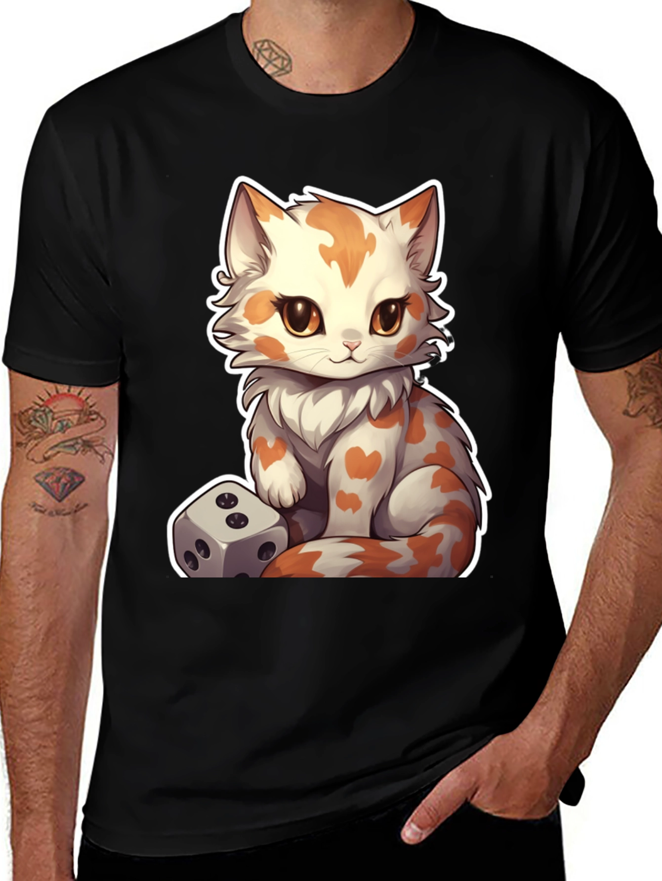 Cartoon Cat & Dice Graphic Tee