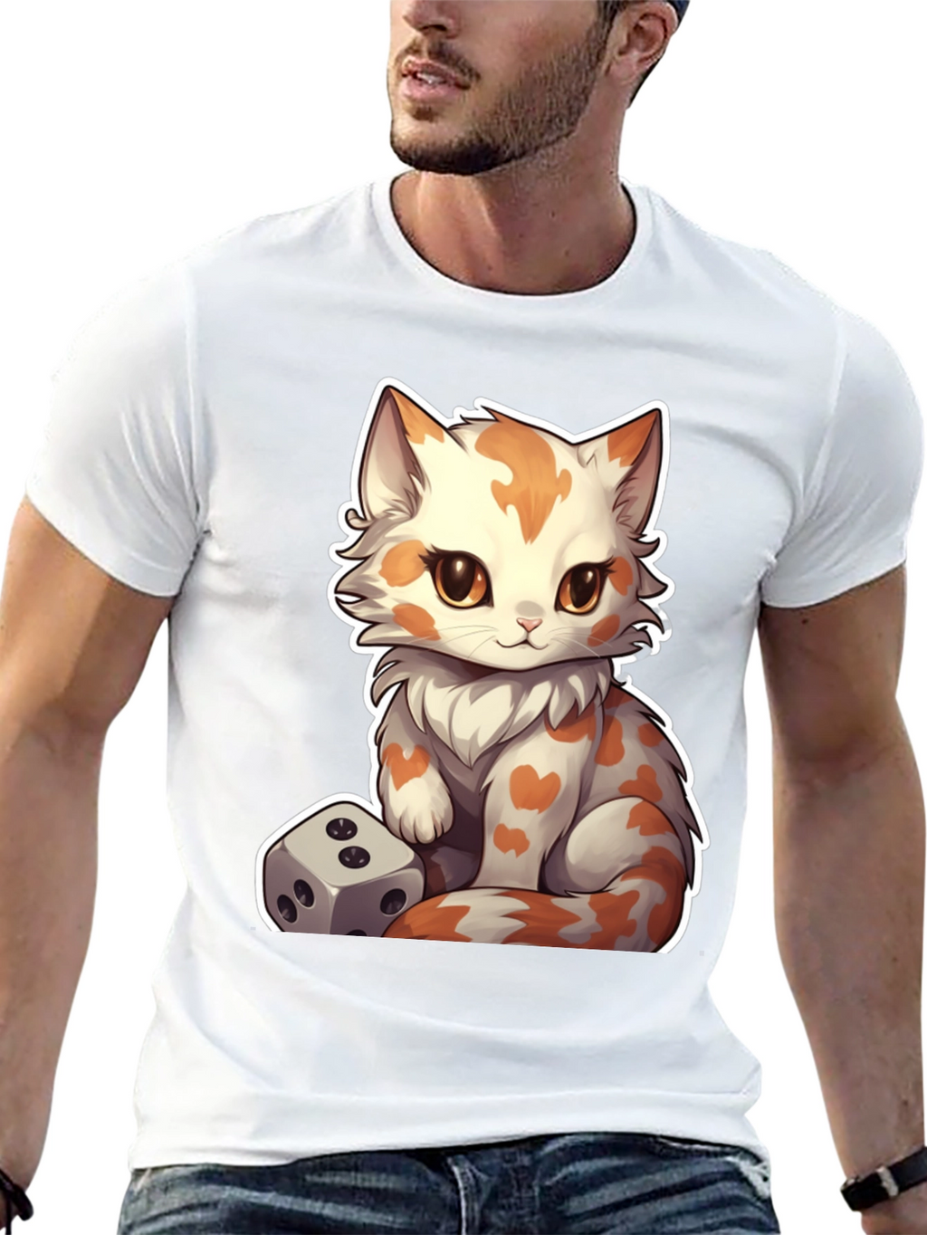 Cartoon Cat & Dice Graphic Tee