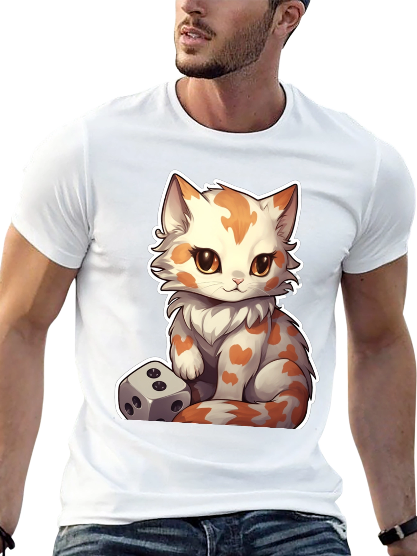 Cartoon Cat & Dice Graphic Tee