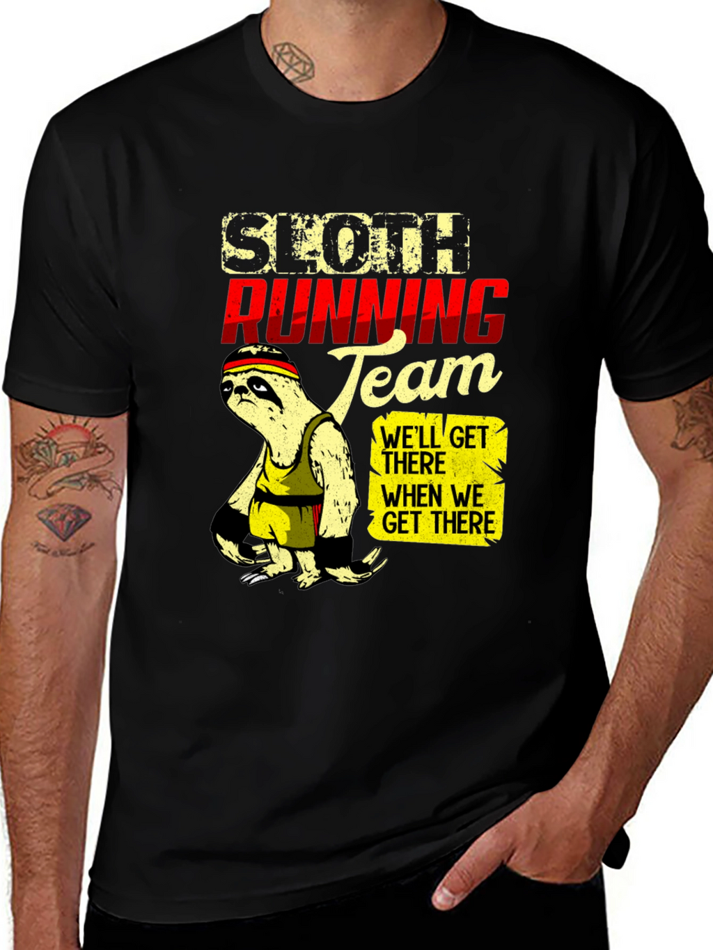 Sloth Running Team Graphic T-Shirt - Funny Relaxed Fit