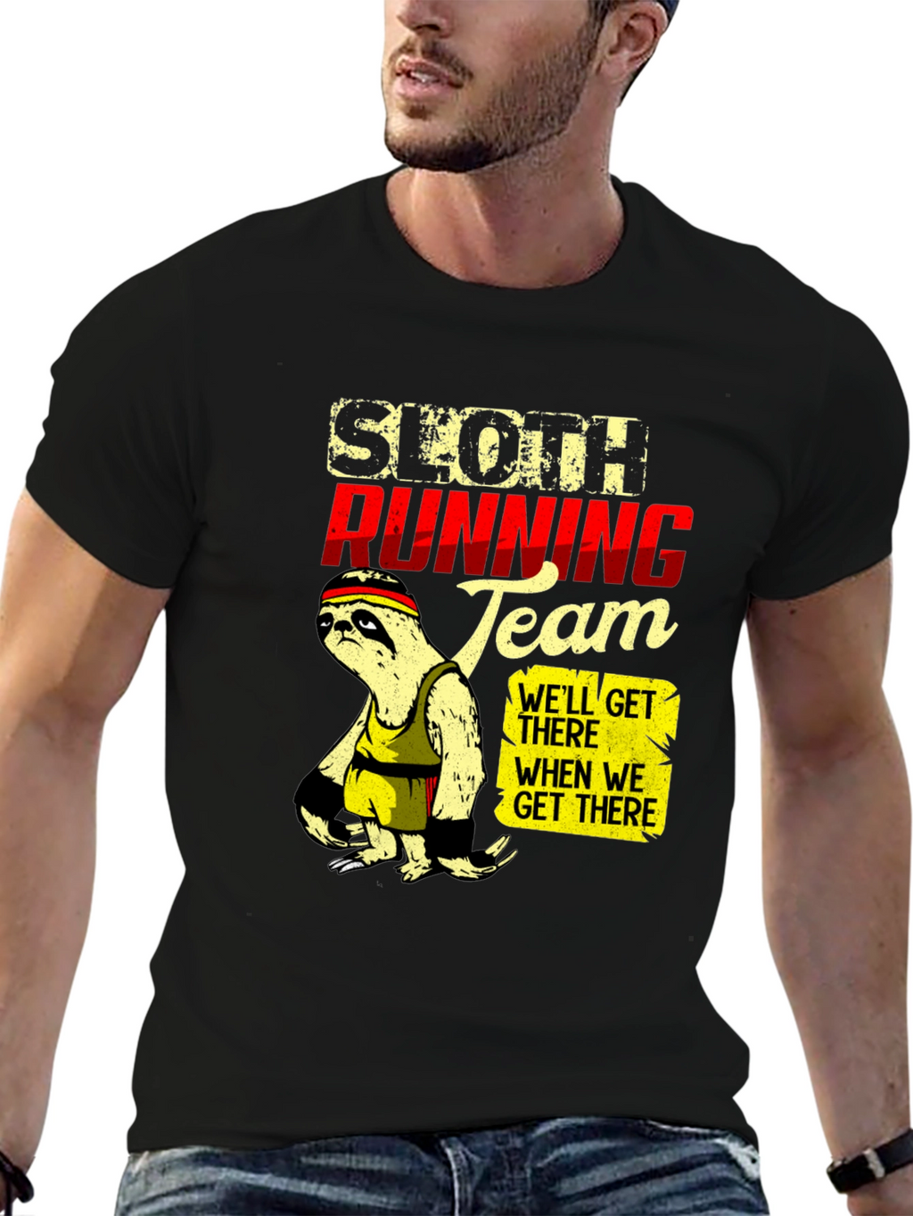 Sloth Running Team Graphic T-Shirt - Funny Relaxed Fit