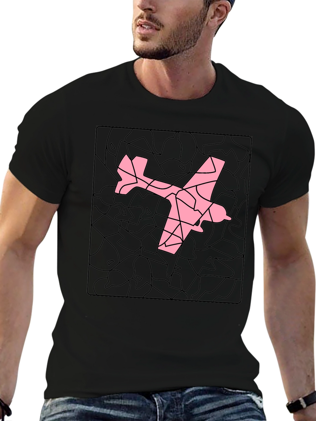 Airplane Mosaic Graphic Tee - Black