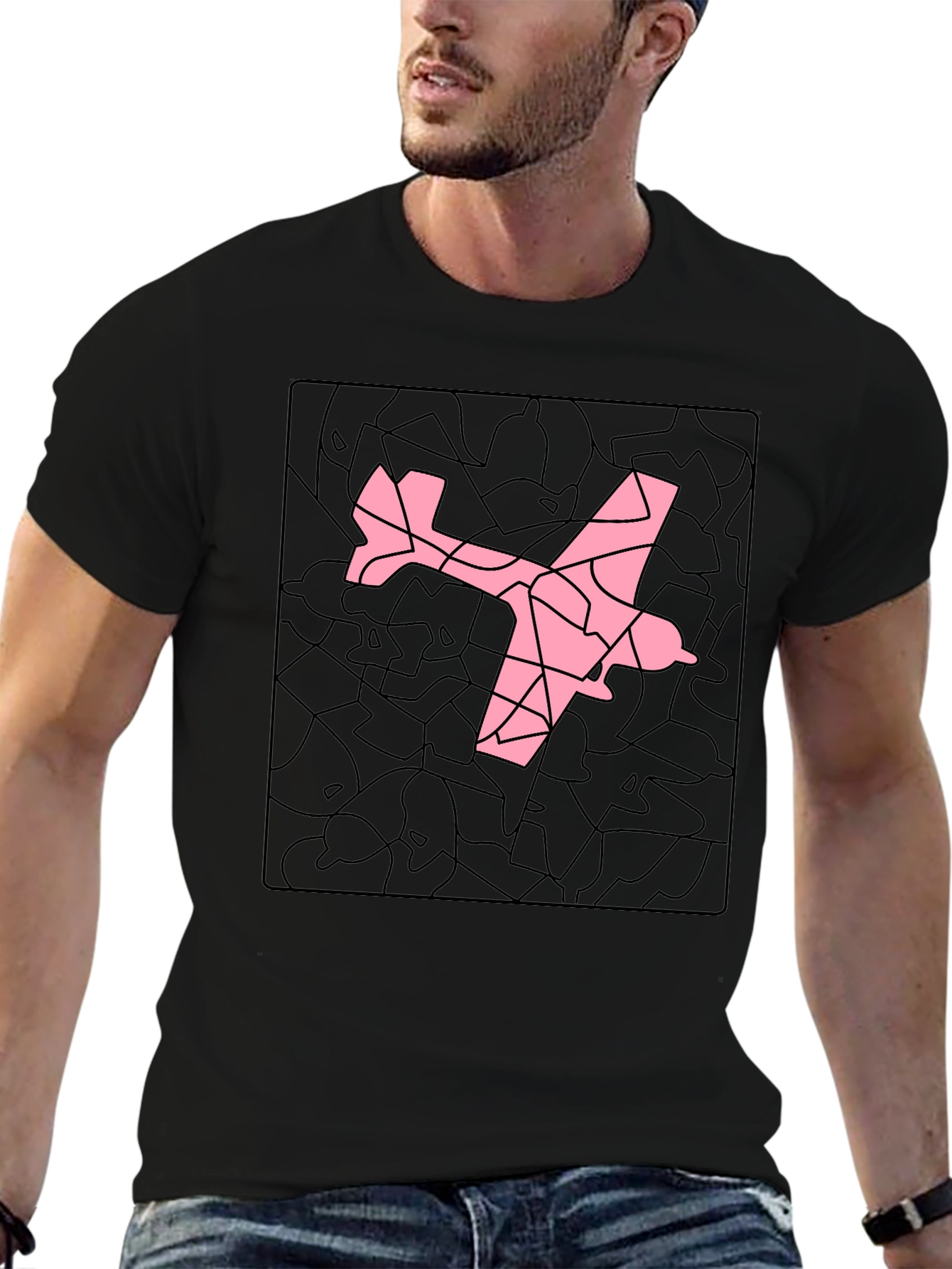 Airplane Mosaic Graphic Tee - Black