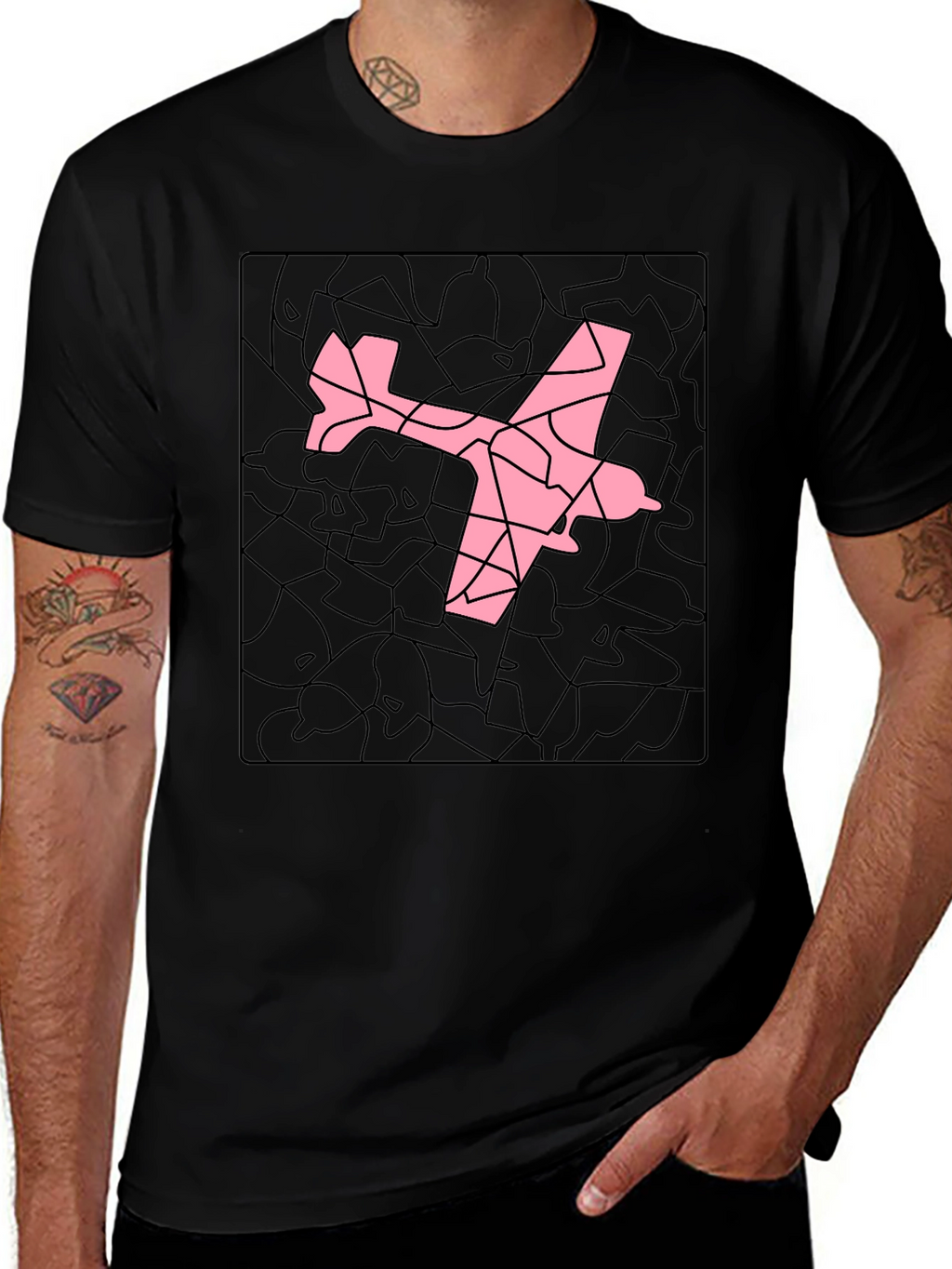 Airplane Mosaic Graphic Tee - Black