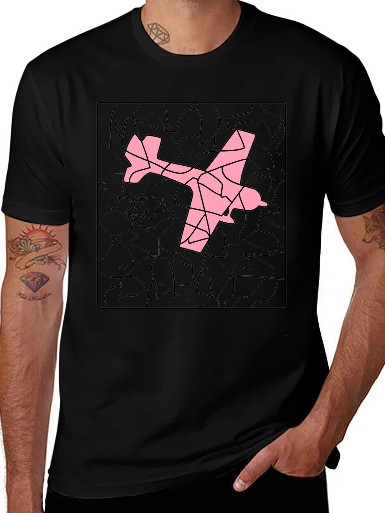 Airplane Mosaic Graphic Tee - Black