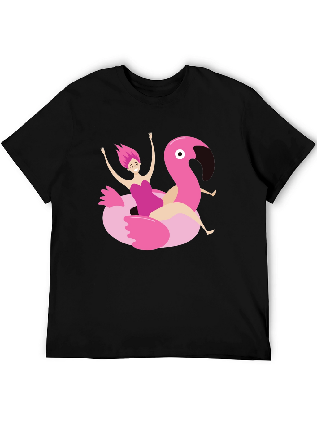 Black T-Shirt with Flamingo Float Graphic
