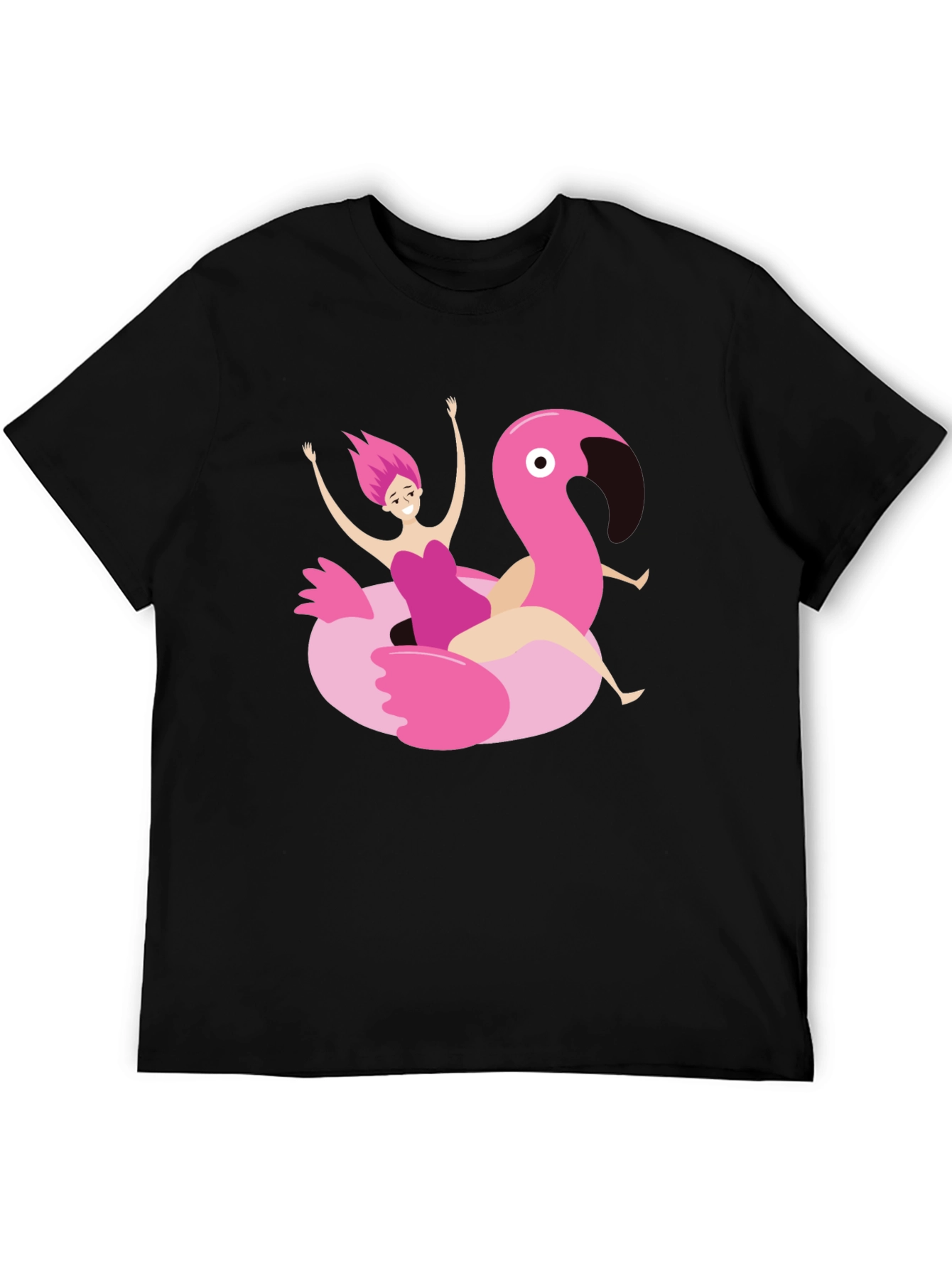 Black T-Shirt with Flamingo Float Graphic
