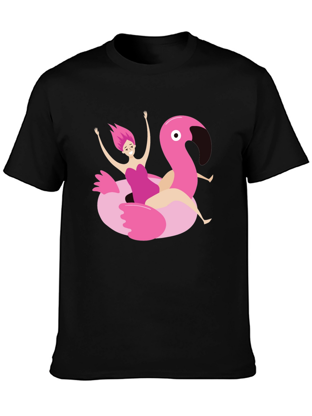 Black T-Shirt with Flamingo Float Graphic