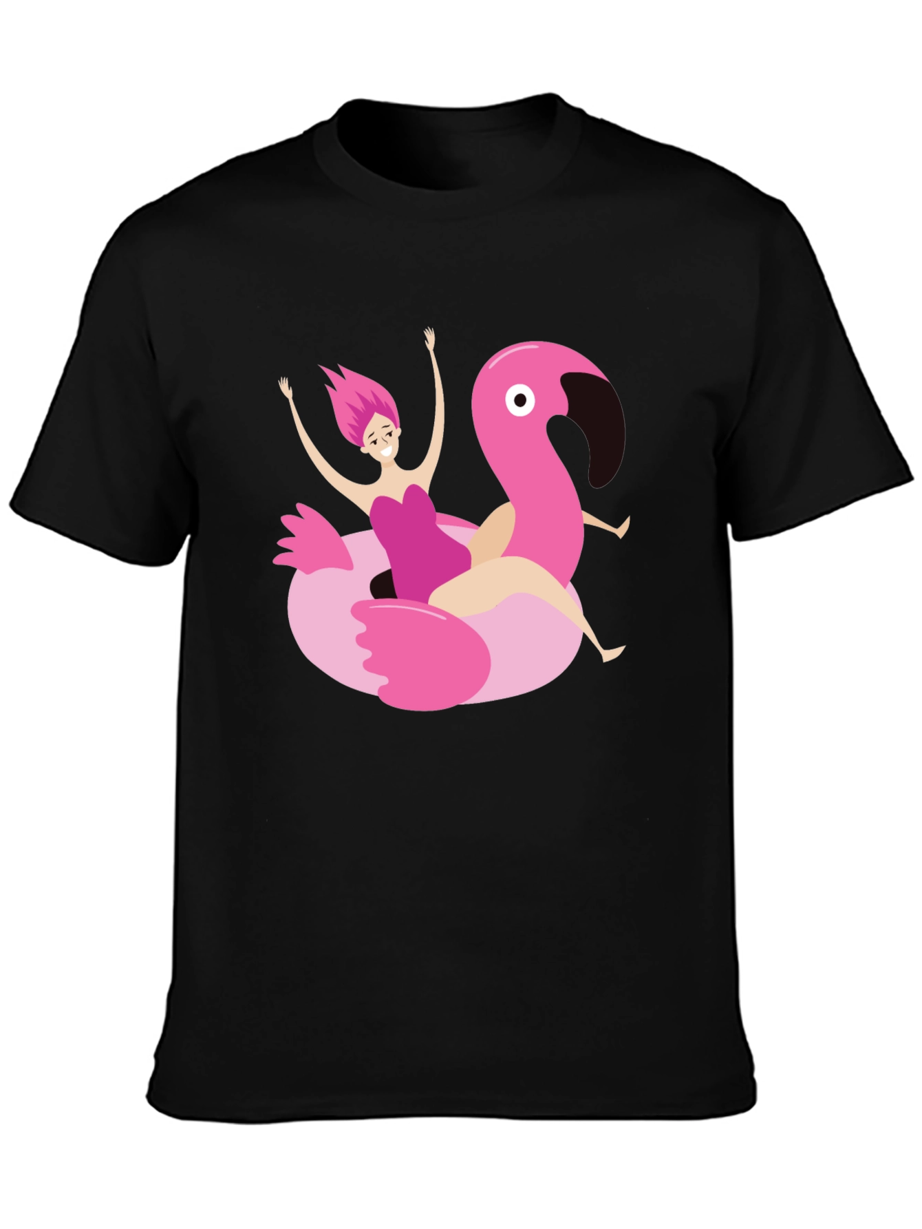 Black T-Shirt with Flamingo Float Graphic