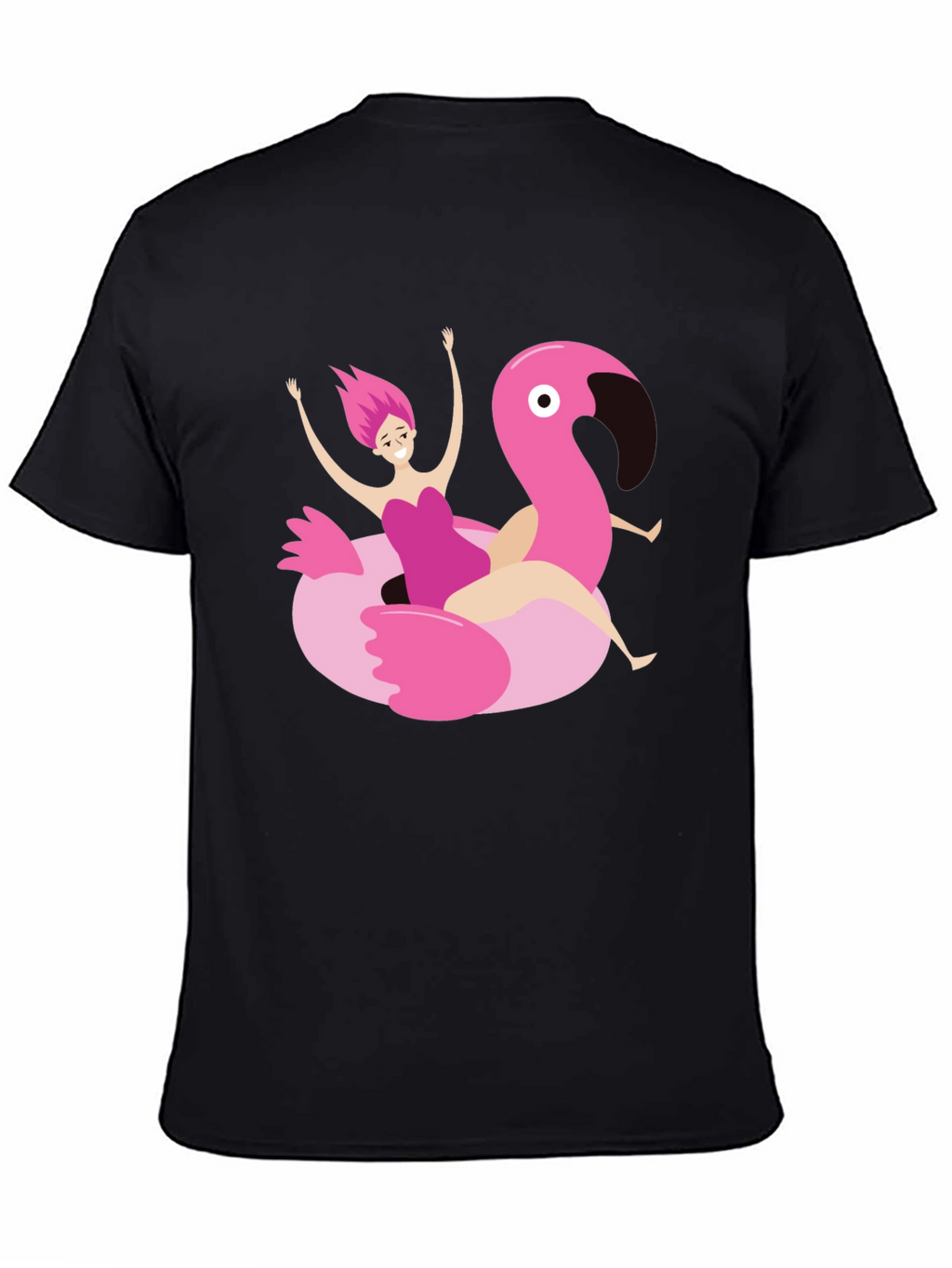 Black T-Shirt with Flamingo Float Graphic
