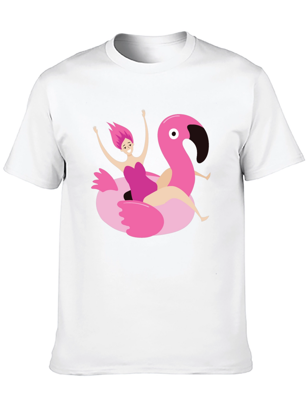 Black T-Shirt with Flamingo Float Graphic