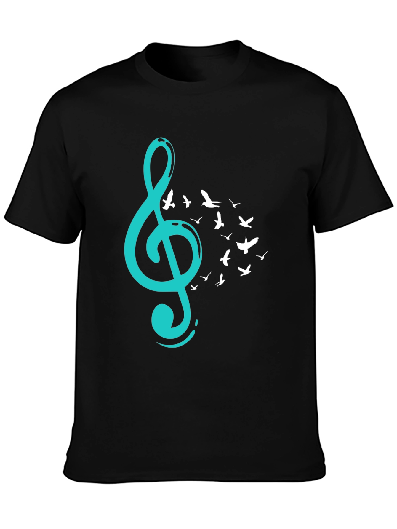 Musical Flight T-Shirt - Teal Treble Clef & Birds