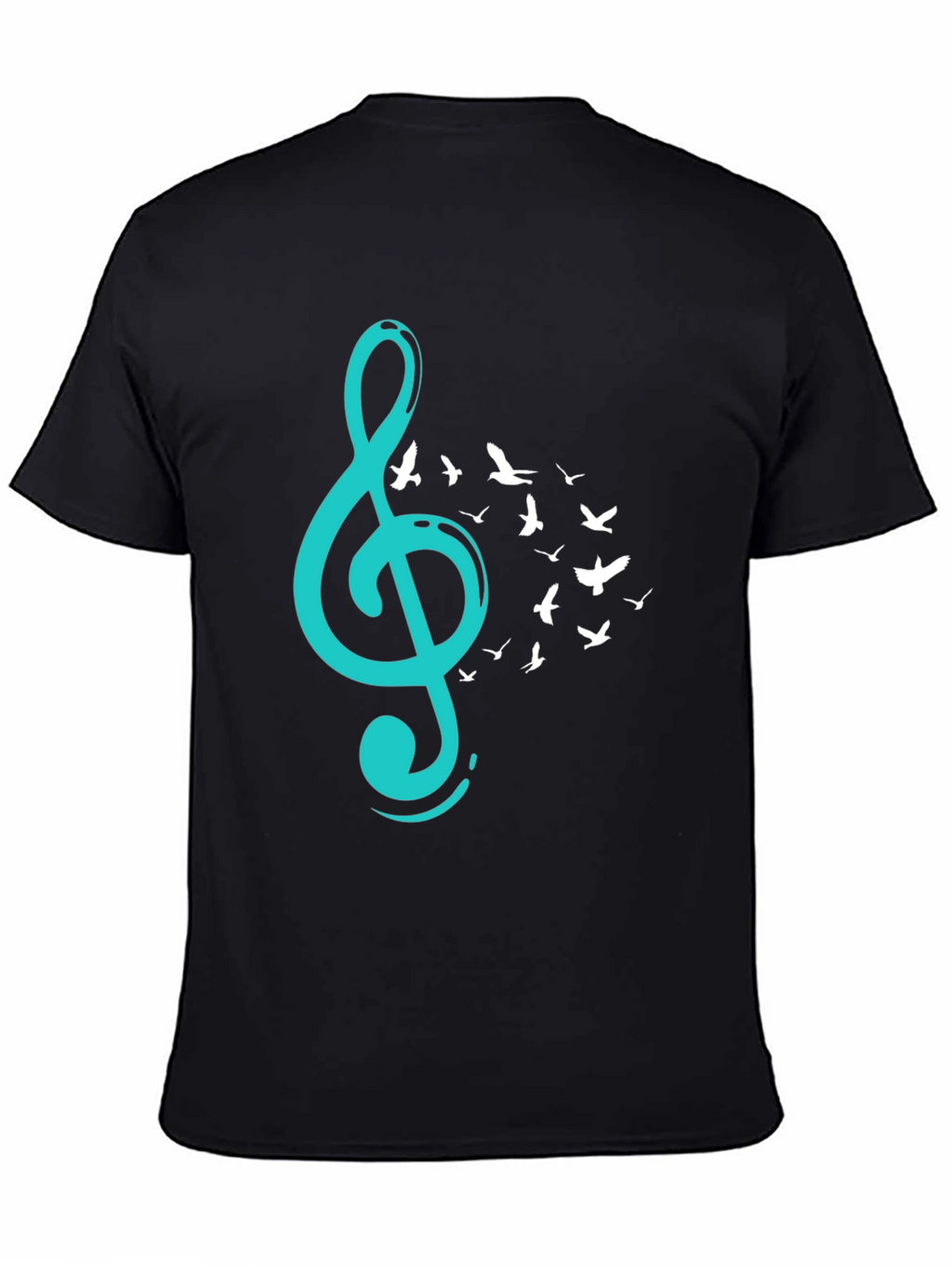 Musical Flight T-Shirt - Teal Treble Clef & Birds