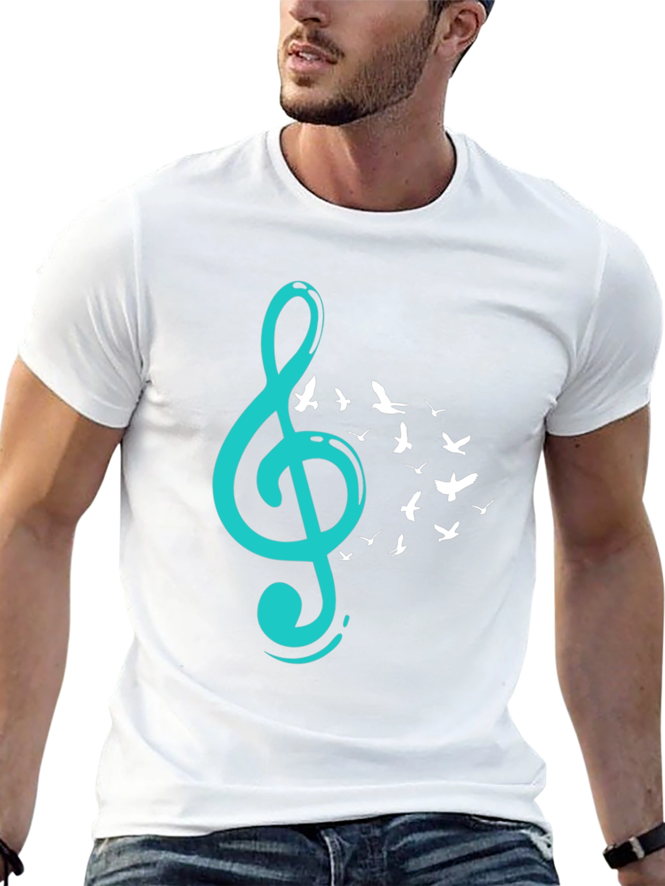 Musical Flight T-Shirt - Teal Treble Clef & Birds