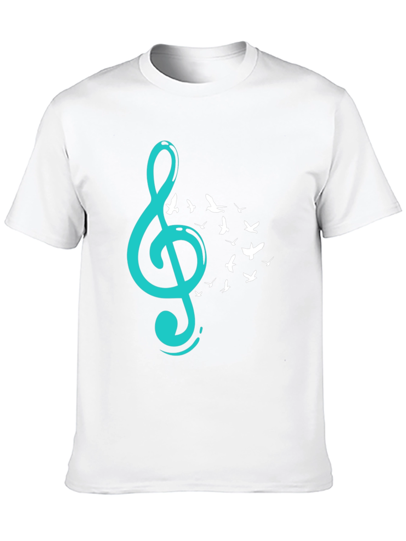 Musical Flight T-Shirt - Teal Treble Clef & Birds
