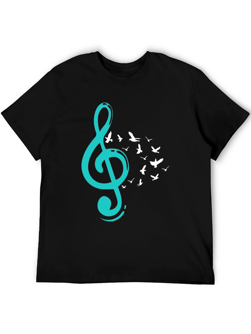 Musical Flight T-Shirt - Teal Treble Clef & Birds