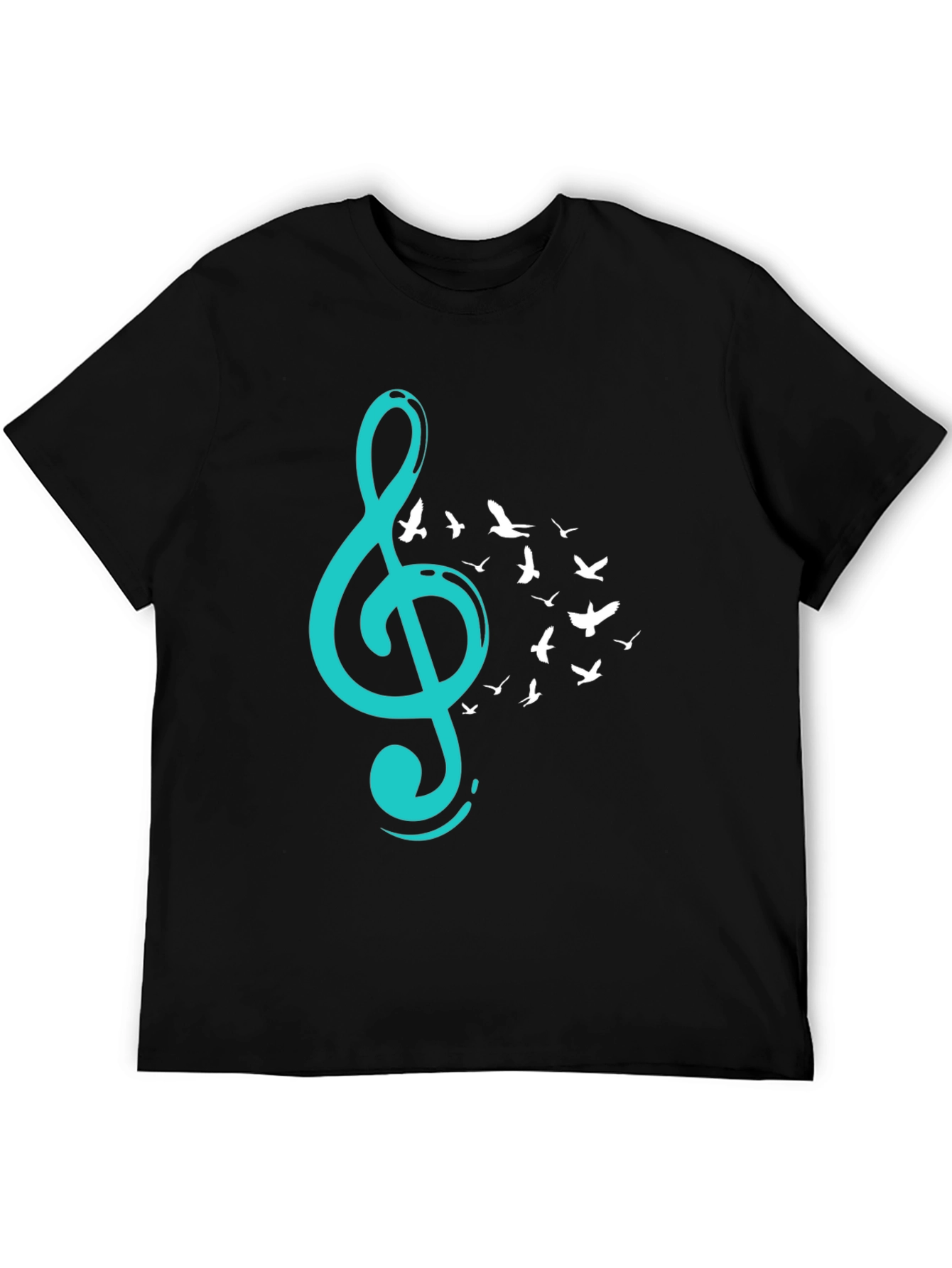 Musical Flight T-Shirt - Teal Treble Clef & Birds