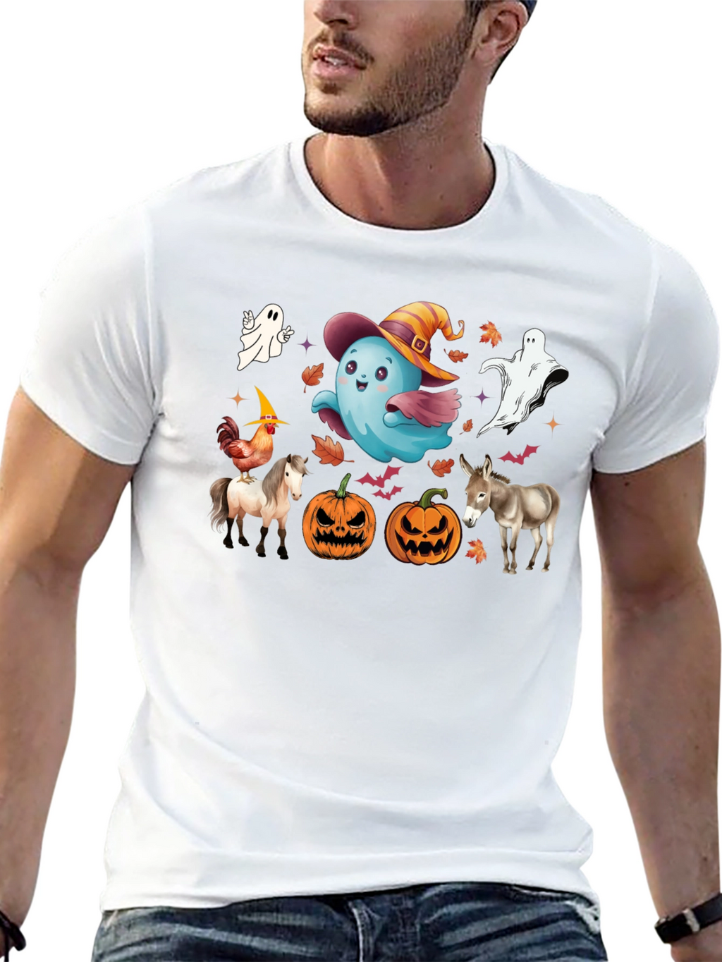 Halloween T-Shirt with Ghost Pumpkins & Animals