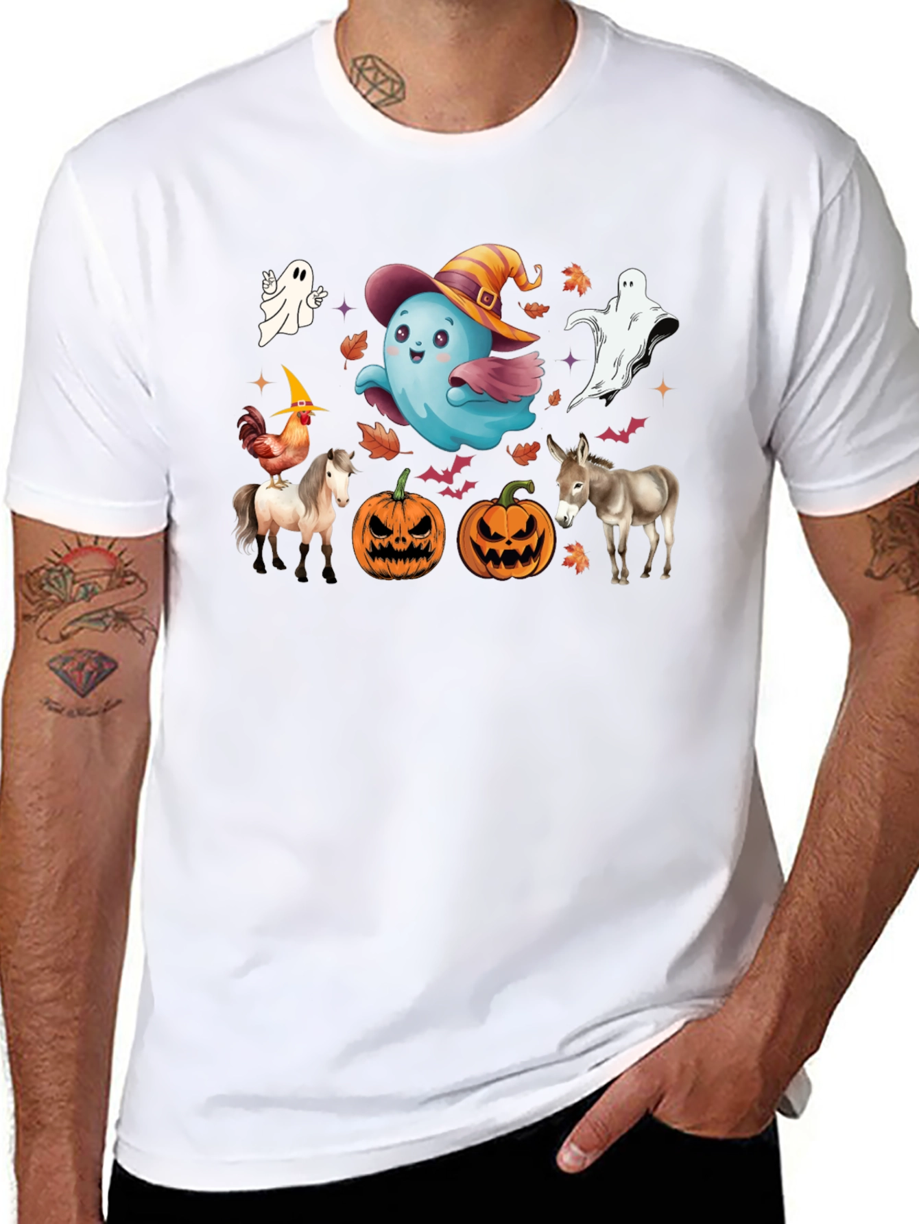 Halloween T-Shirt with Ghost Pumpkins & Animals