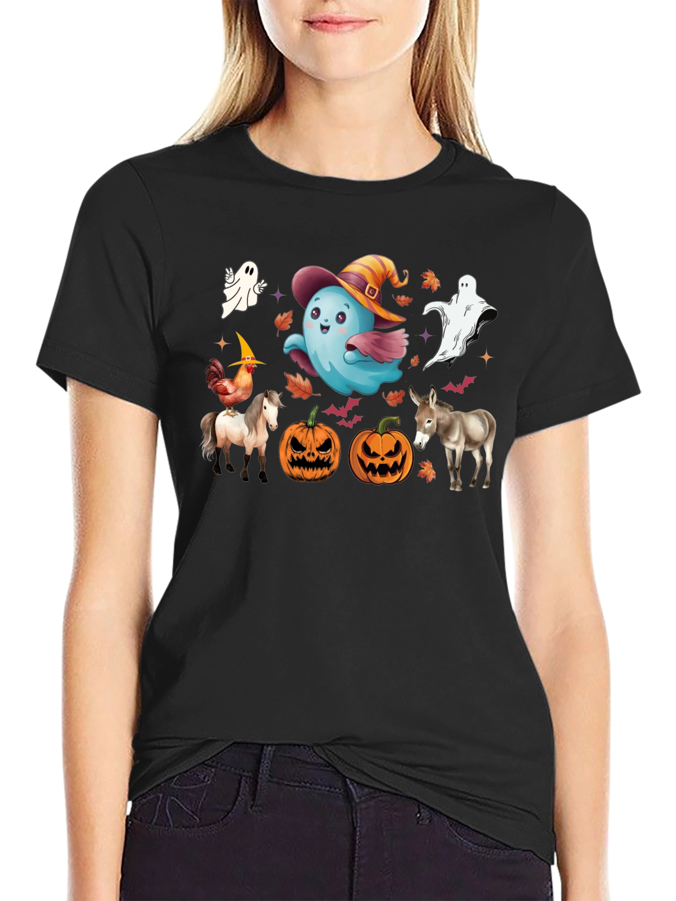 Halloween T-Shirt with Ghost Pumpkins & Animals