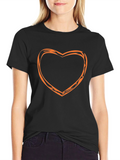 Stylish Black Tee with Orange Heart Outline