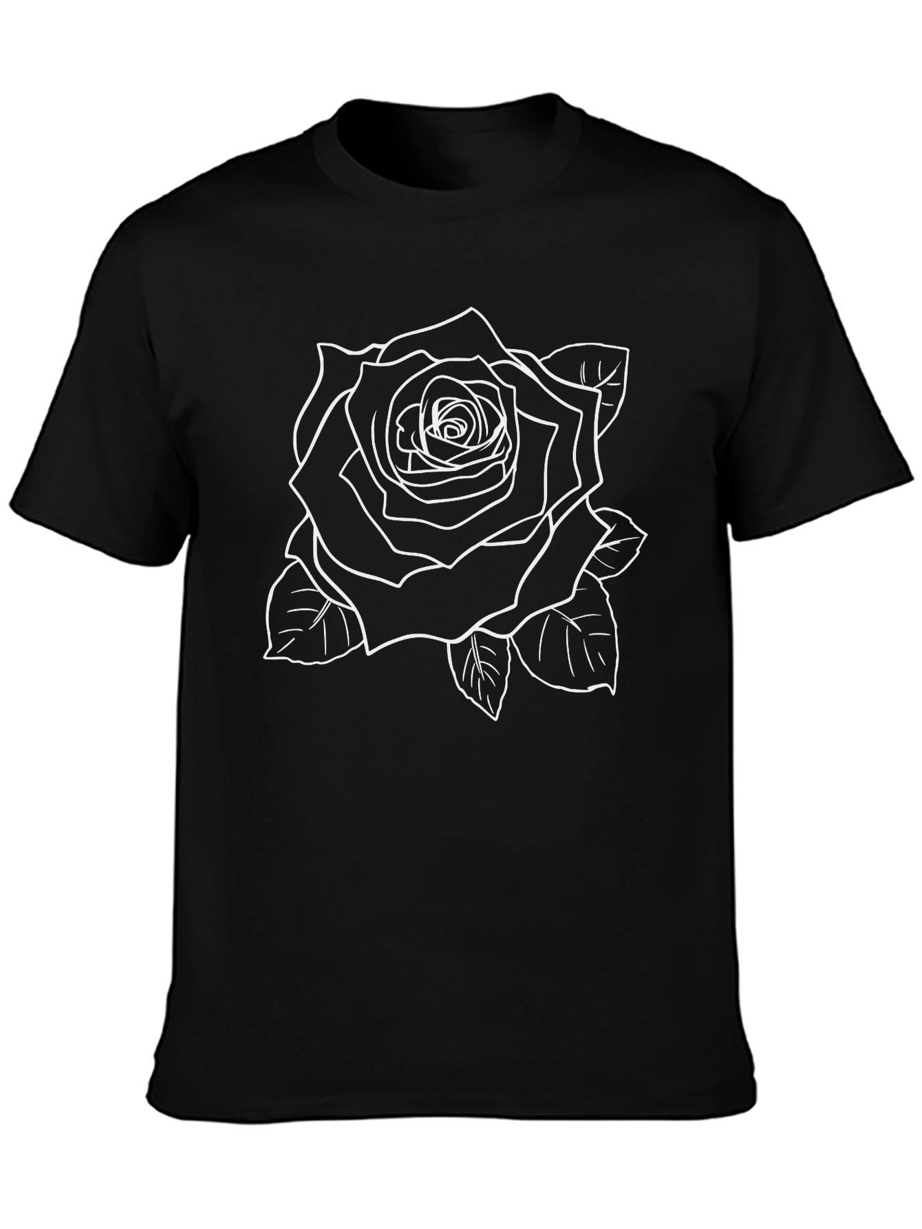 Black T-Shirt with Rose Outline Graphic
