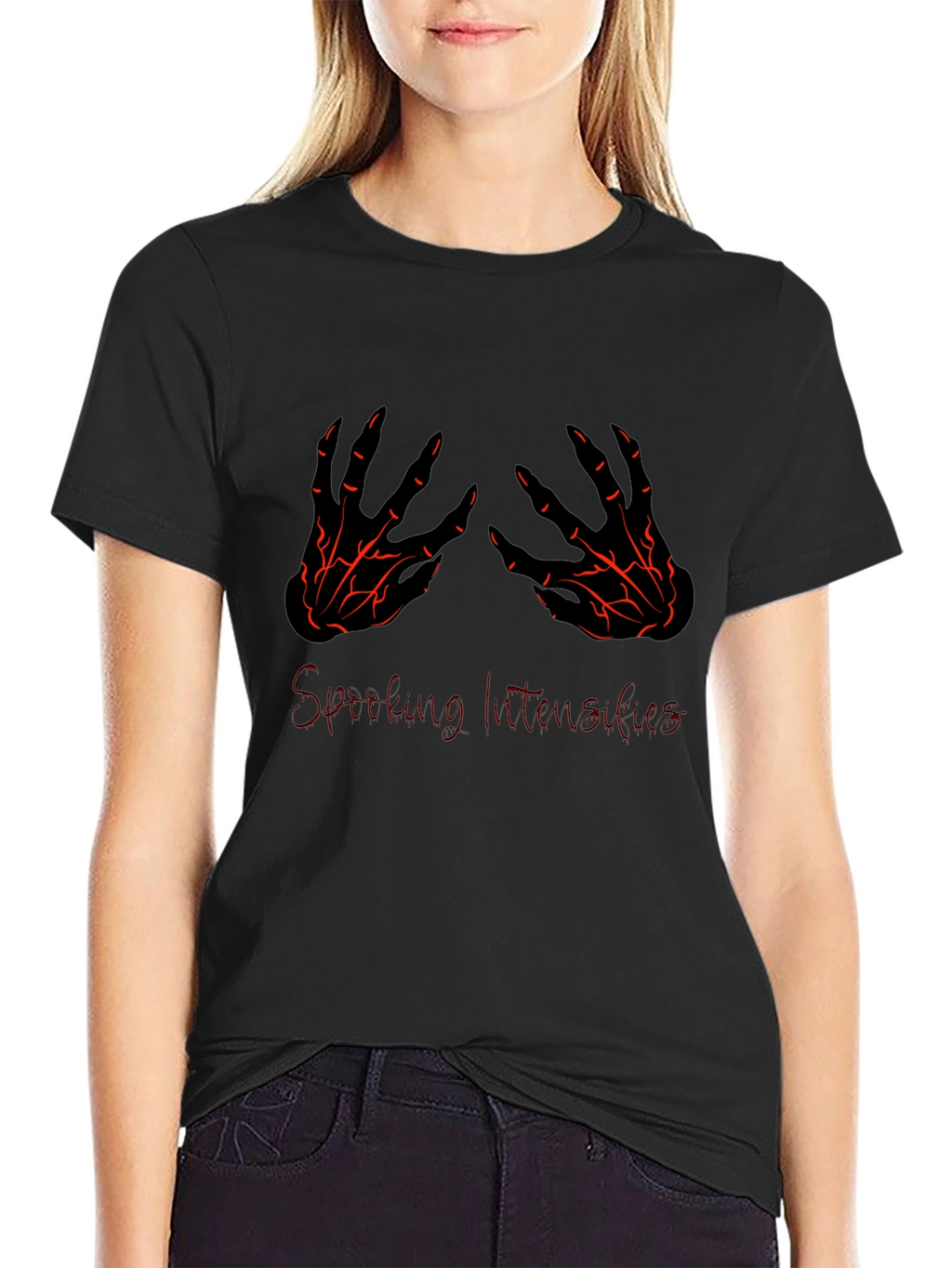 Spooky Skeleton Hands Graphic Tee - Black
