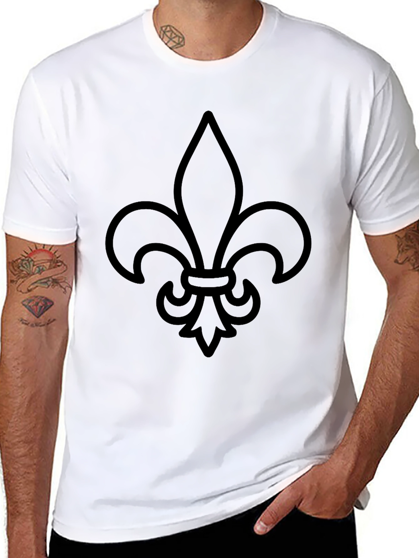 Black T-Shirt with Fleur-de-lis Print
