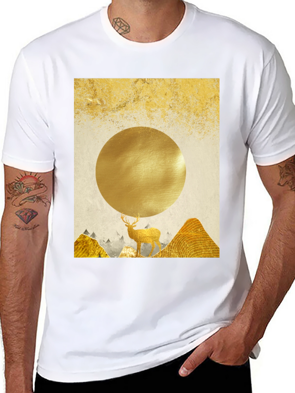 Golden Deer Graphic Tee - Nature Inspired Print
