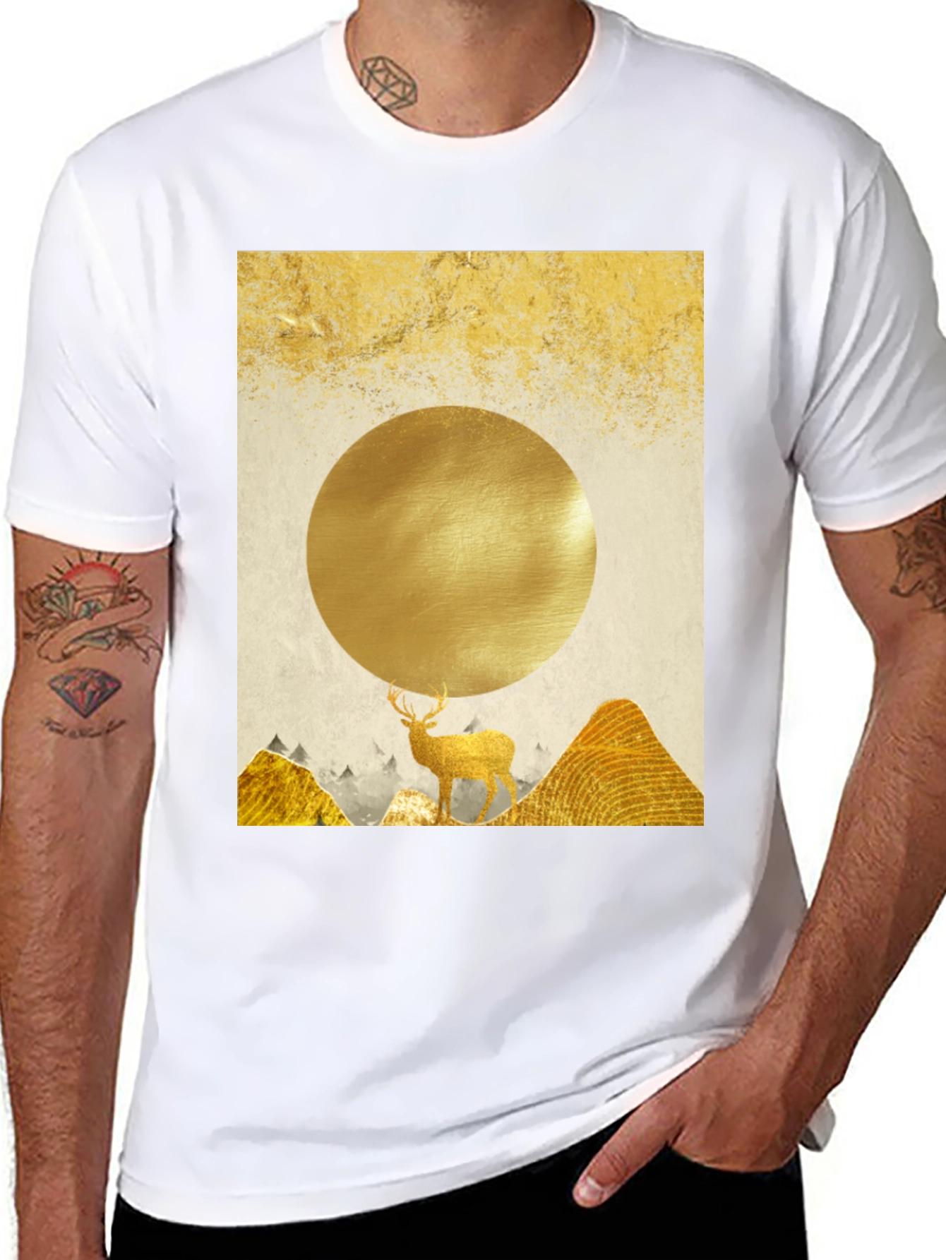Golden Deer Graphic Tee - Nature Inspired Print