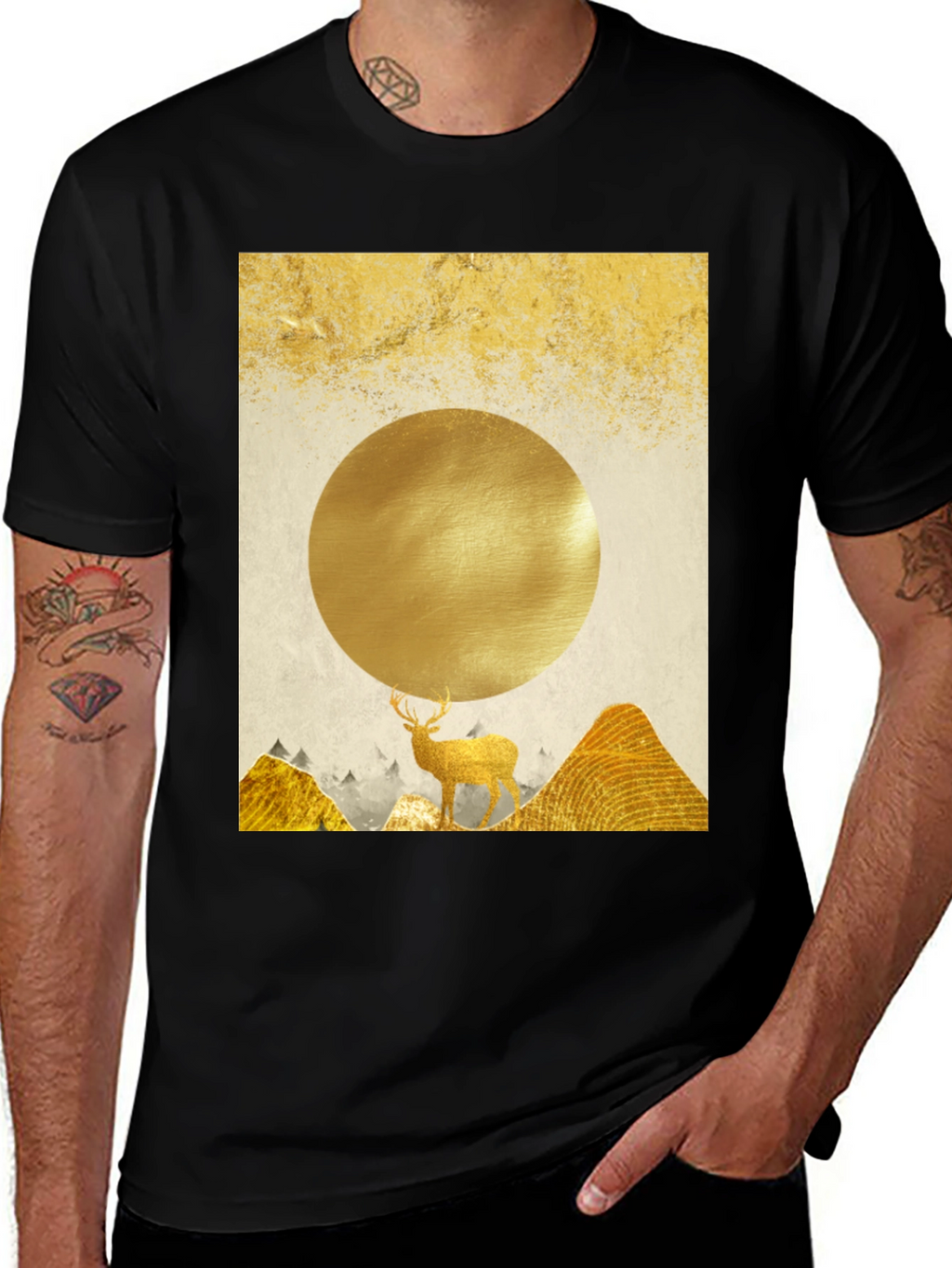Golden Deer Graphic Tee - Nature Inspired Print