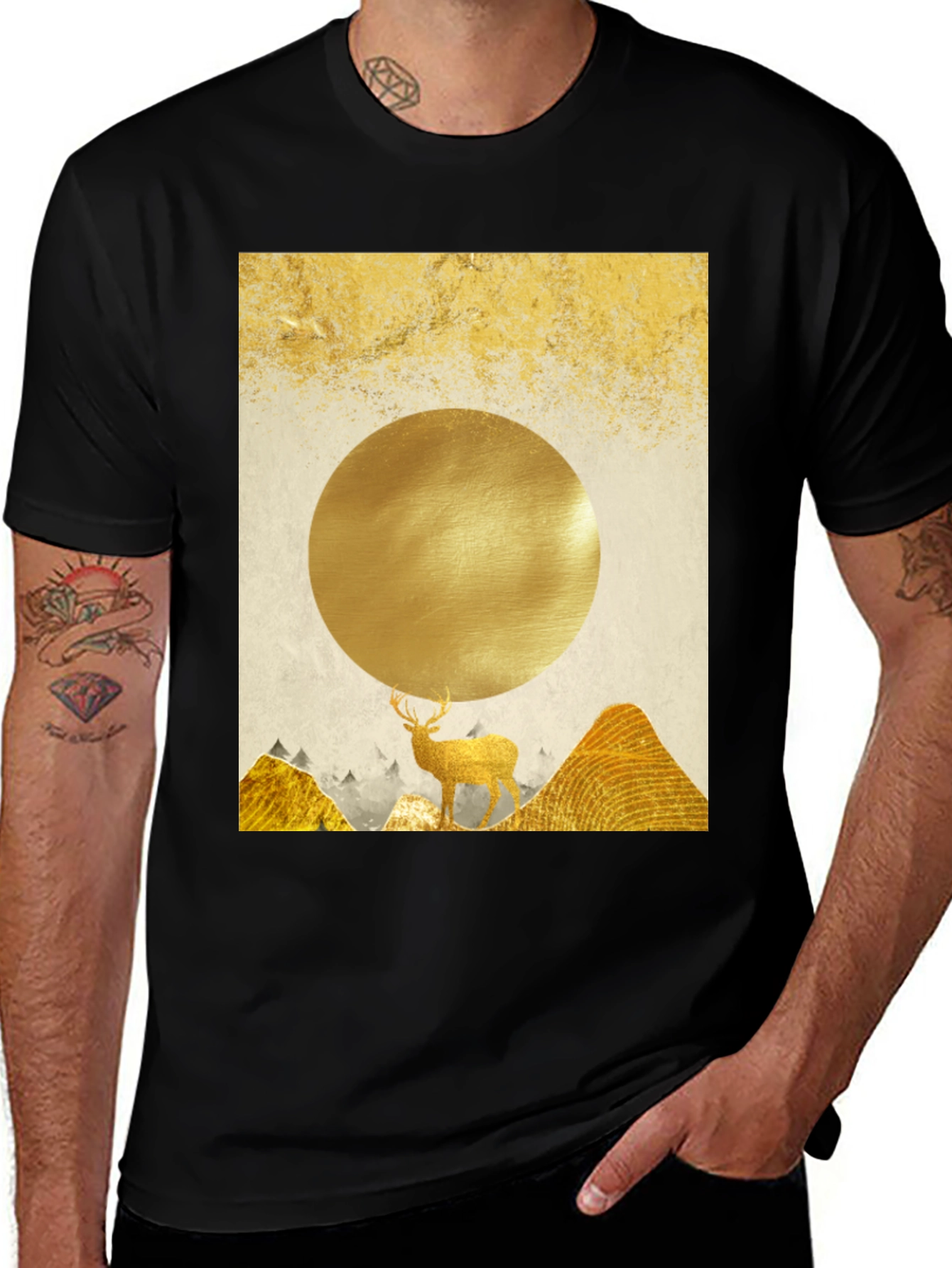 Golden Deer Graphic Tee - Nature Inspired Print